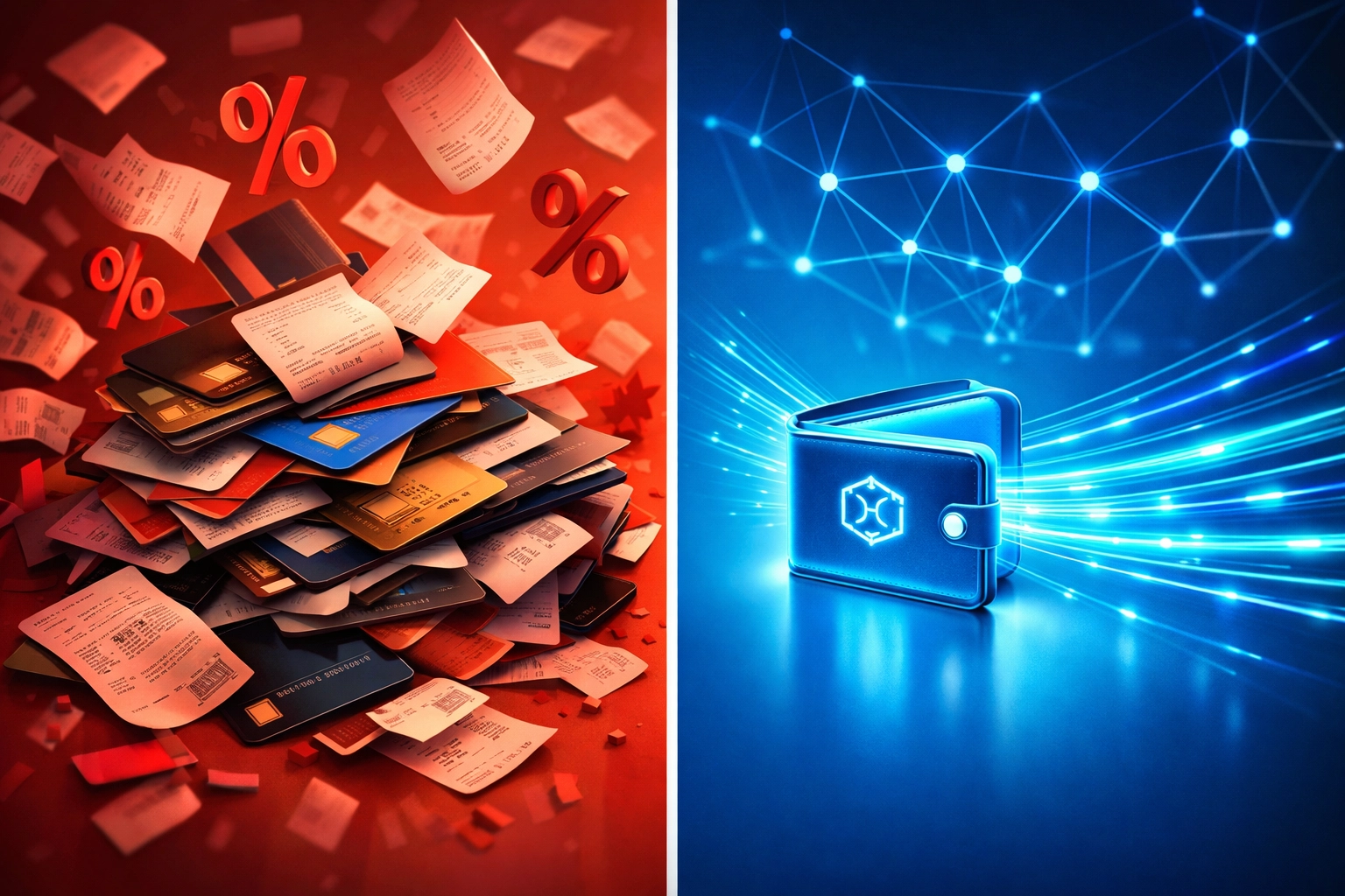 Traditional credit card fees versus LUSD gas-only blockchain transfers comparison visualization