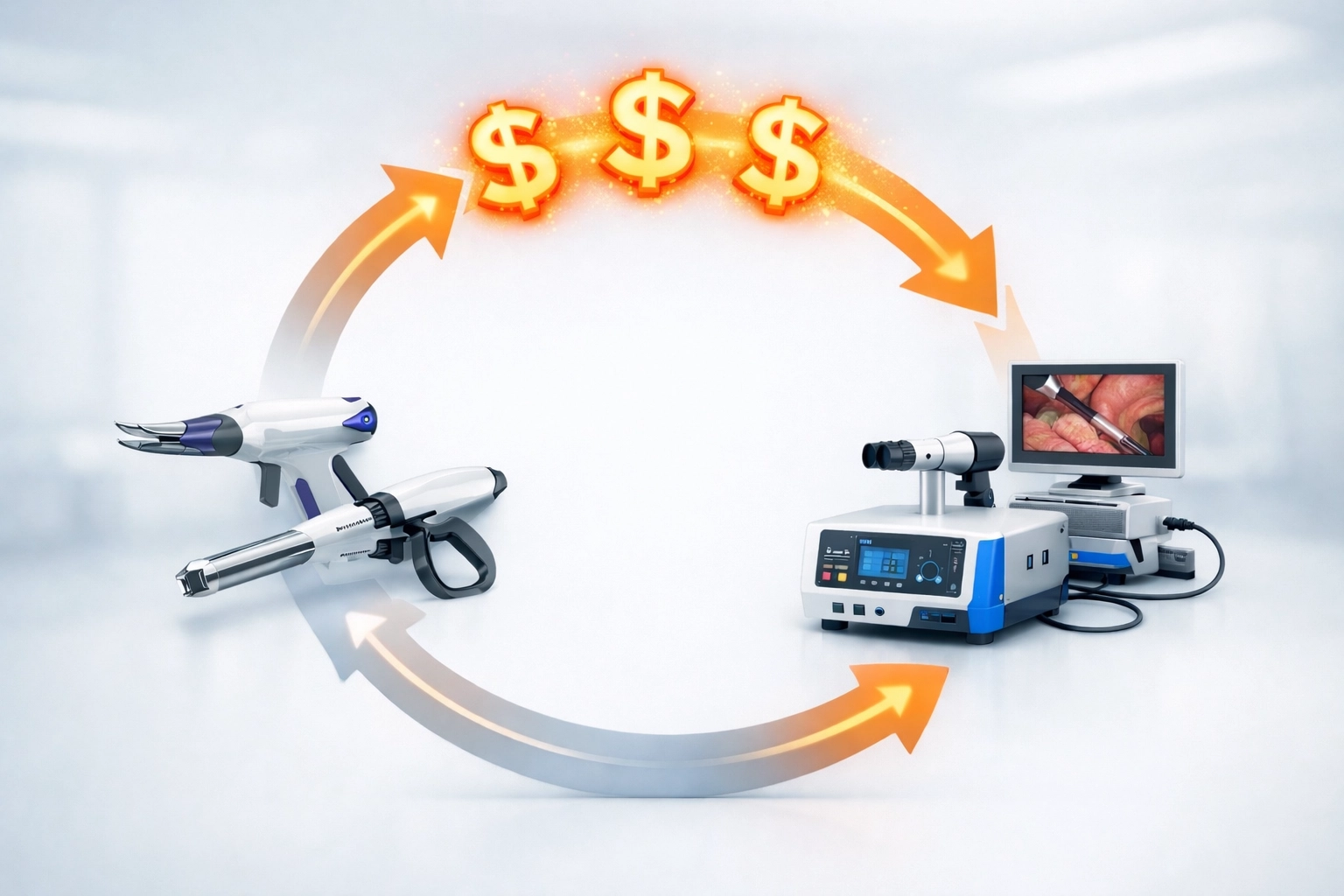 Inventory management cycle for surgical stapling systems and surgical devices supplier recovery, converting surplus into HubPoints and savings