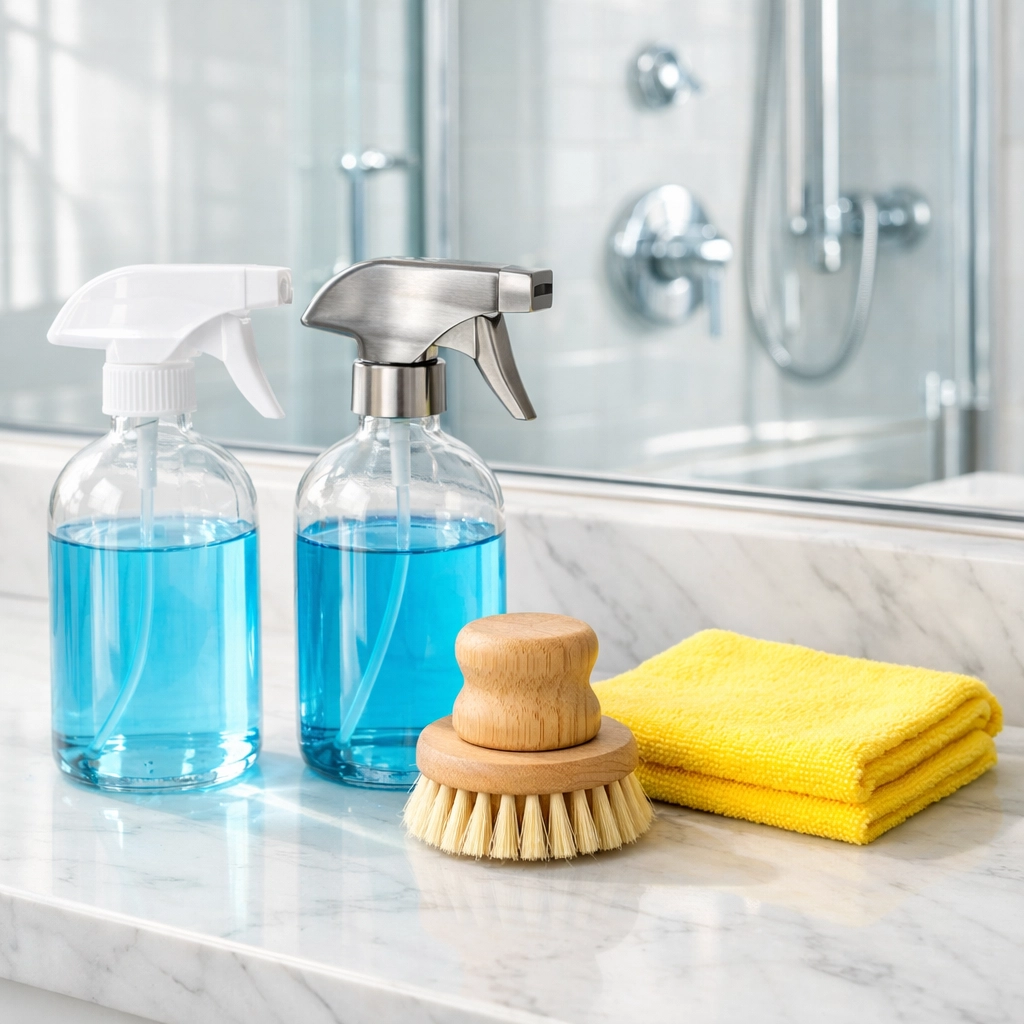 Eco-friendly supplies used for non-toxic bathroom deep cleaning in North Andover homes.