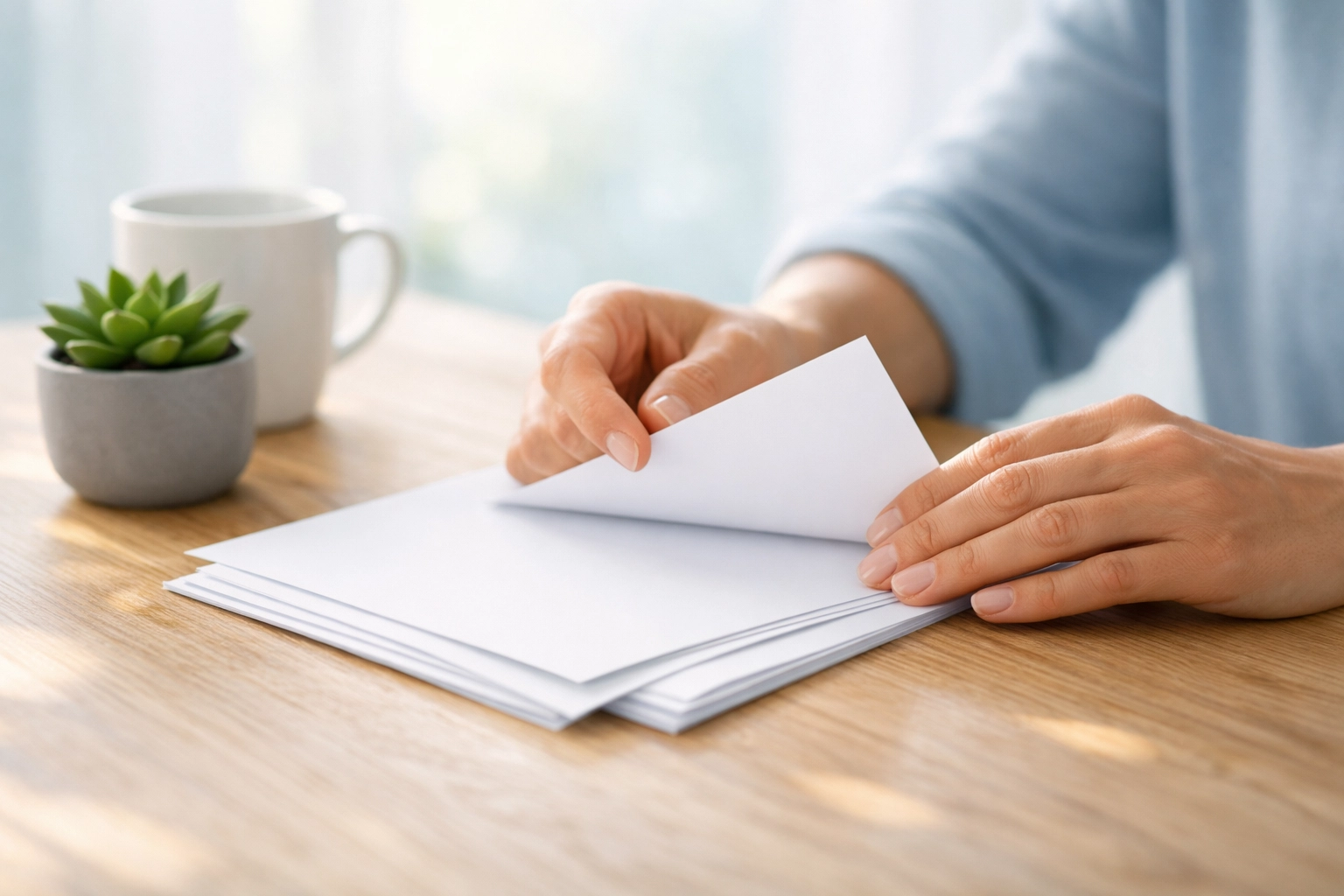 Person organizing financial papers to manage Medi-Cal share of cost and plan their monthly budget.