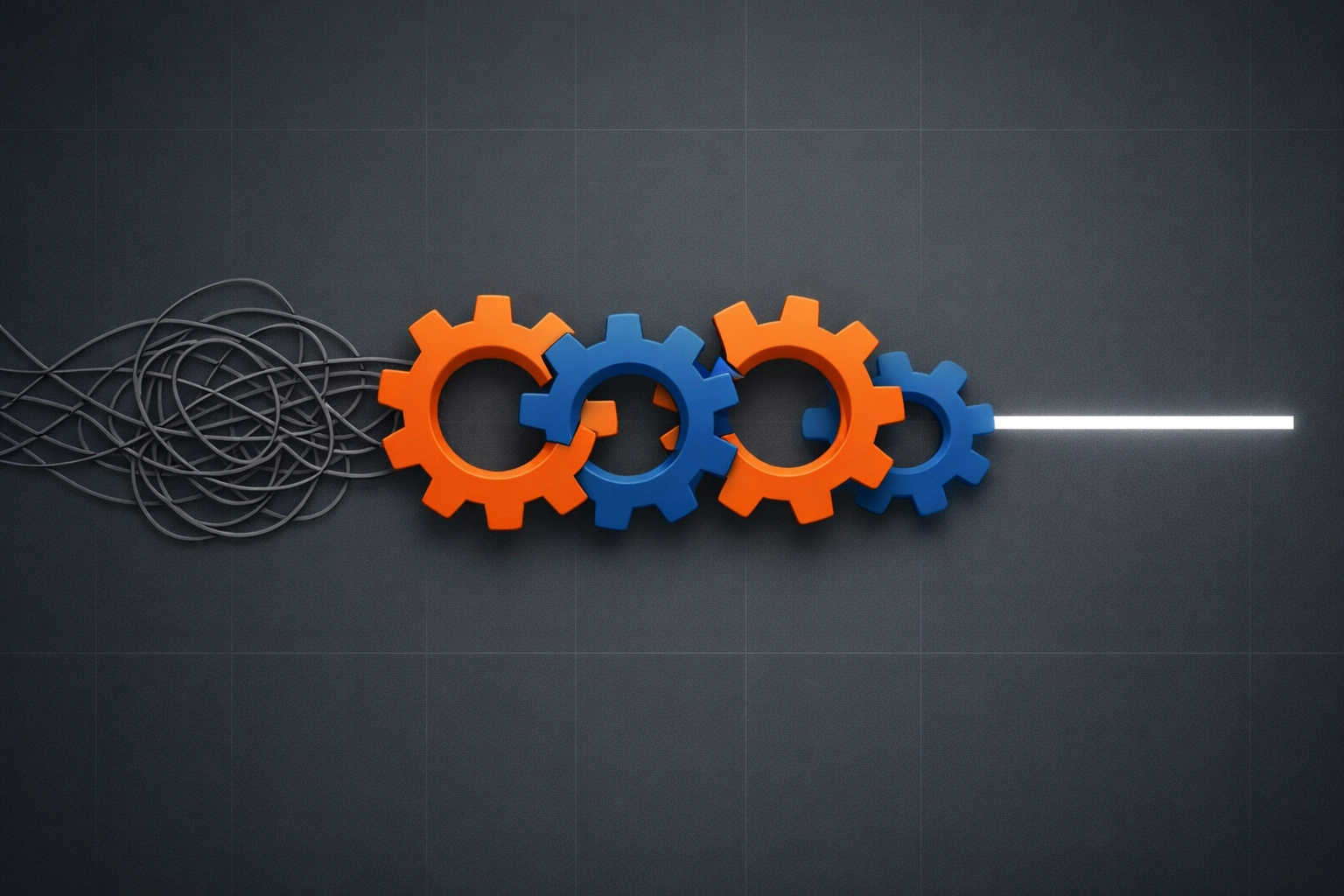 Abstract gears turning messy data into a streamlined path through custom software automation.