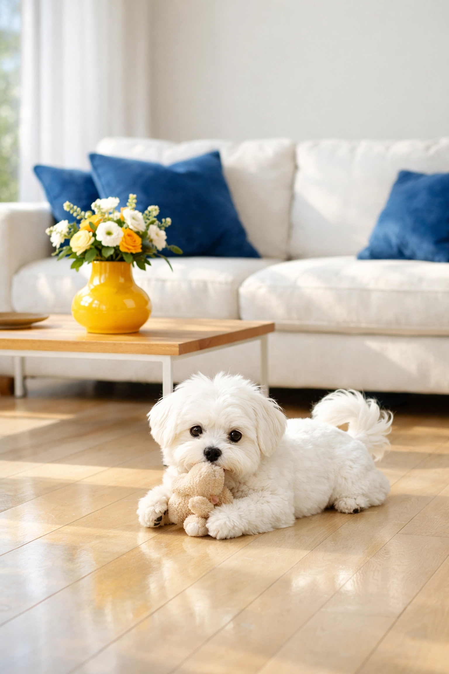 A child playing on a clean hardwood floor sanitized by green cleaning services for a safe home.