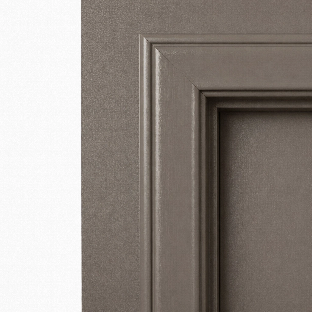 Expertly applied mushroom-toned matt wall paint and eggshell woodwork in a Gloucestershire home.