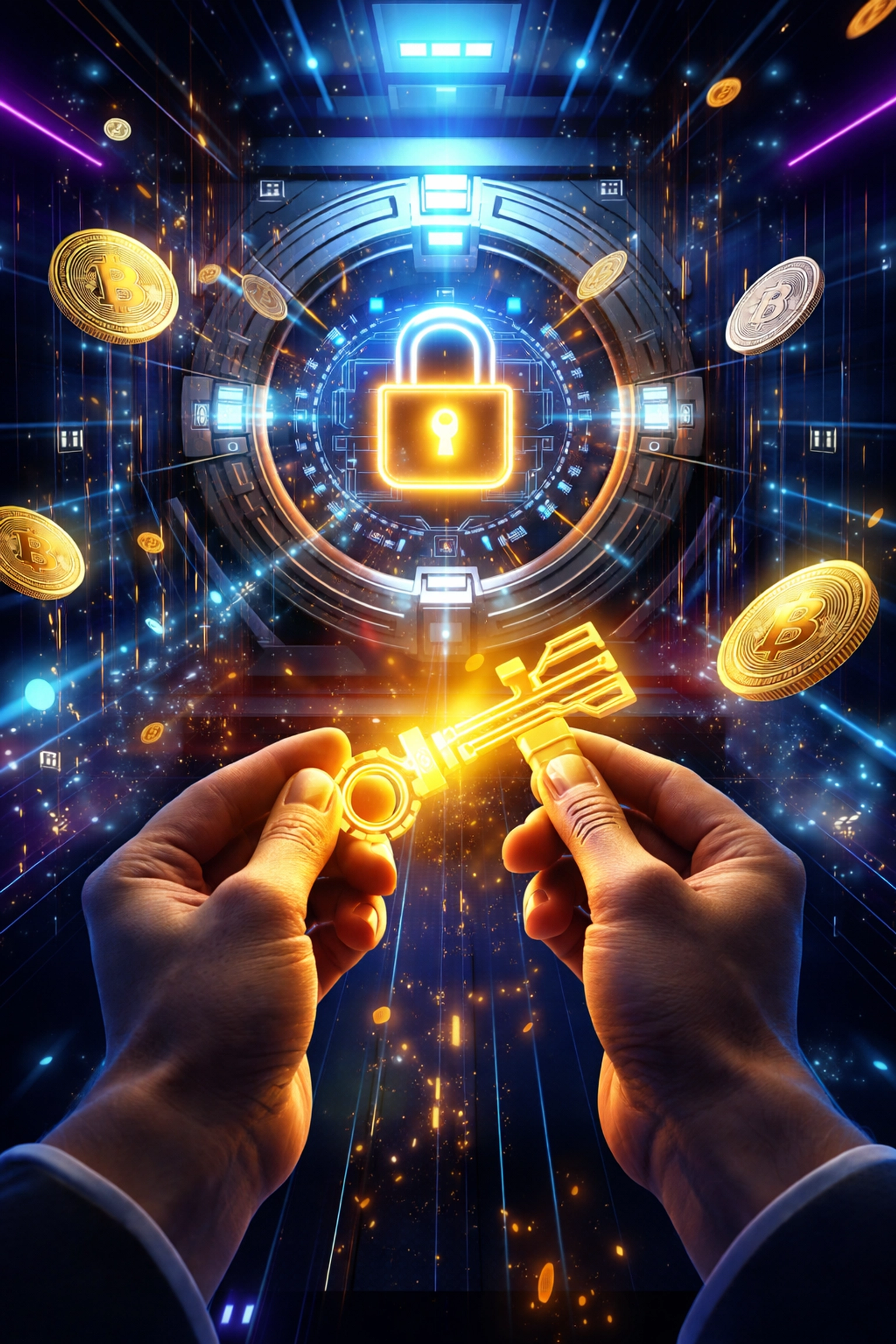 Secure digital vault representing self-custody and financial control for merchants using Larecoin Web3 payments.