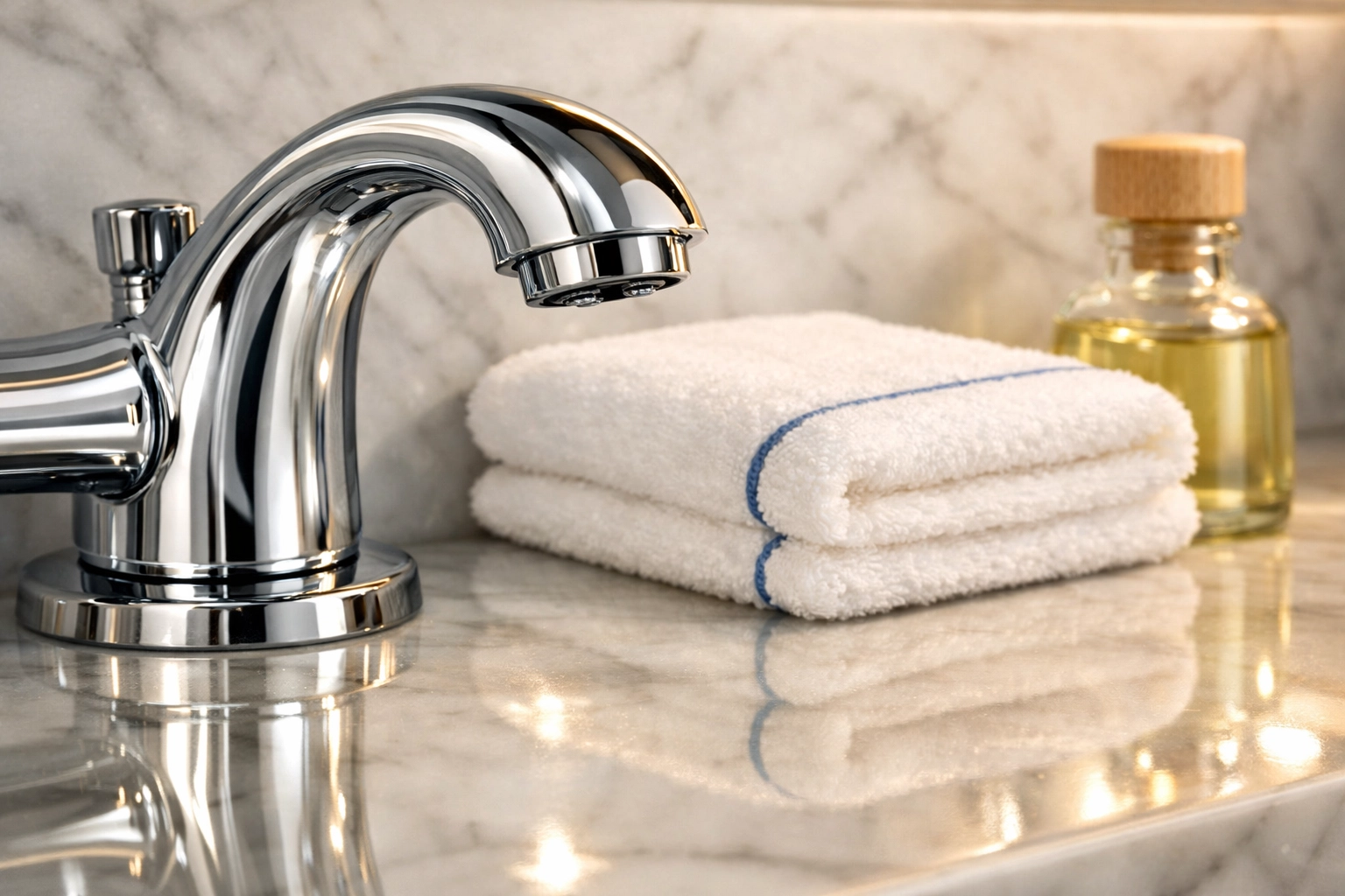 A spotless marble vanity cleaned by a professional maid service Cambridge for a luxury West Cambridge home.