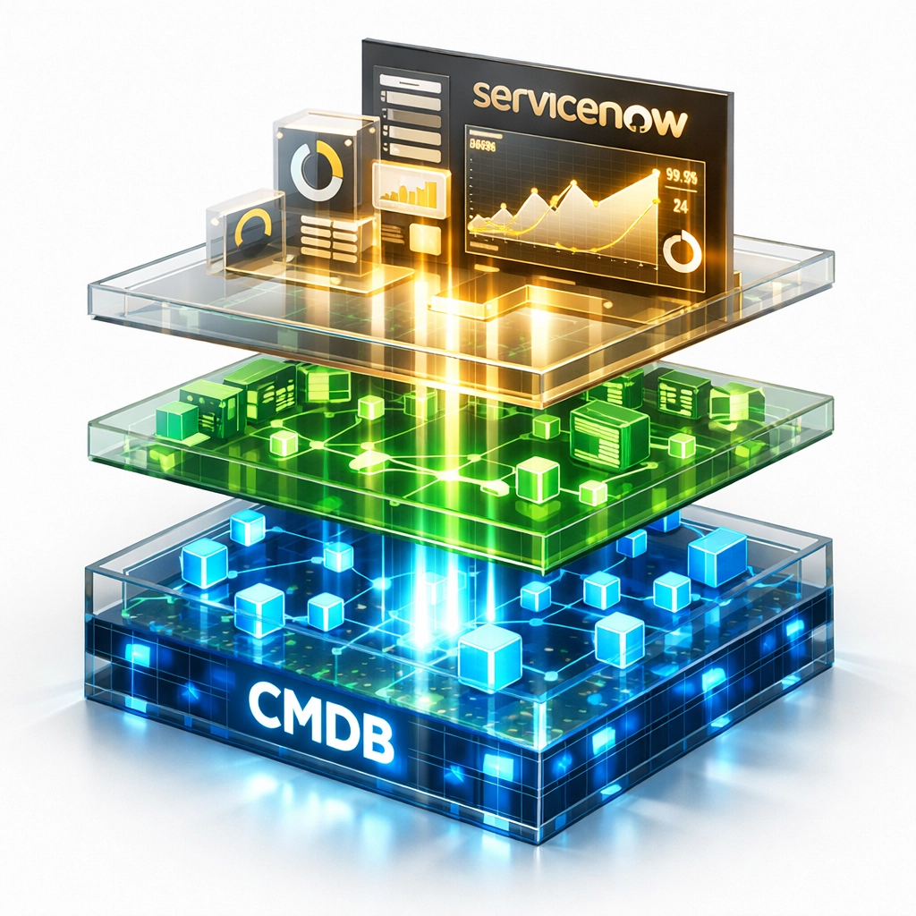ServiceNow CMDB layered architecture showing data foundation for ITAM implementation