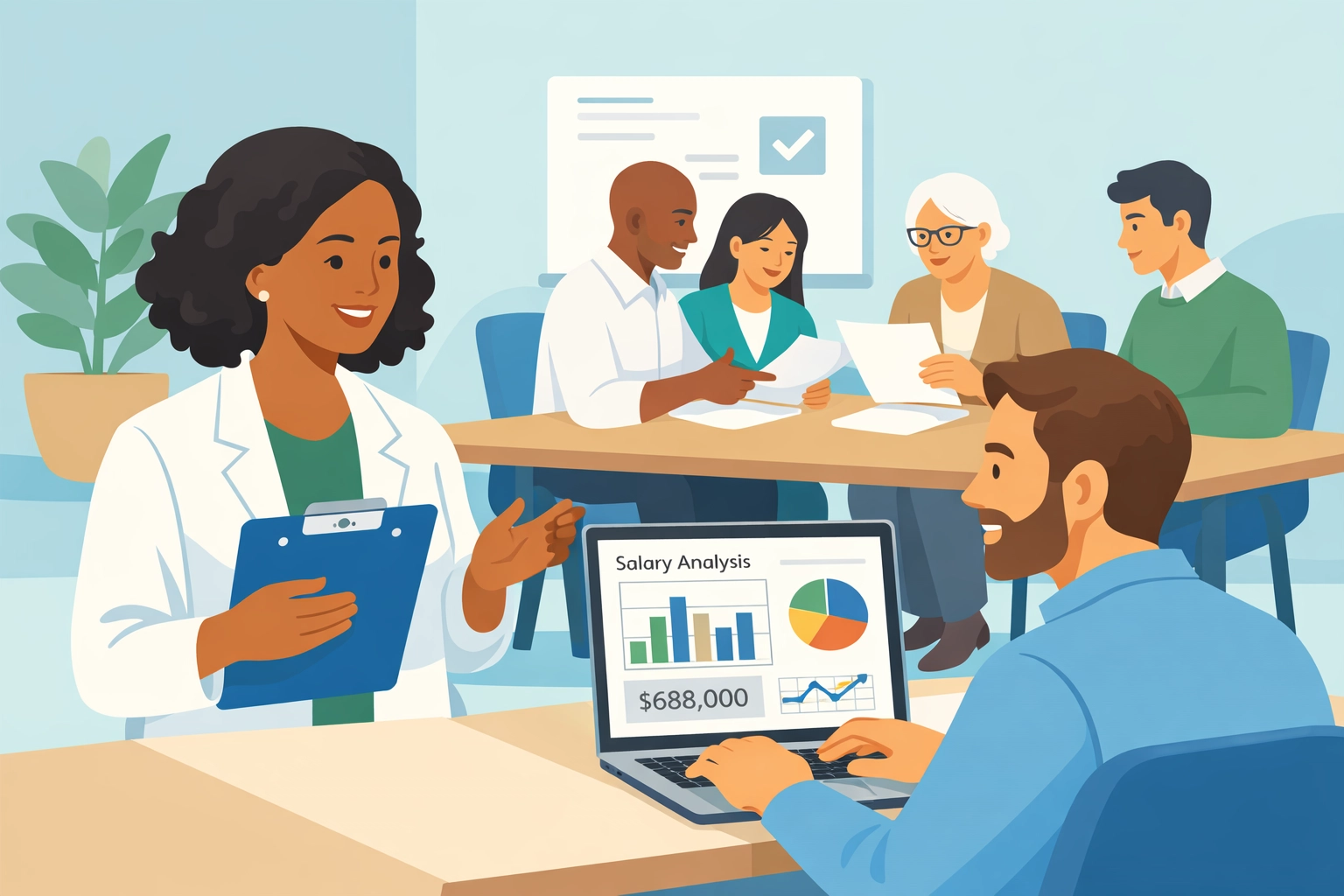 Behavioral health professionals reviewing salary benchmarks and workforce data for 2026 hiring toolkit