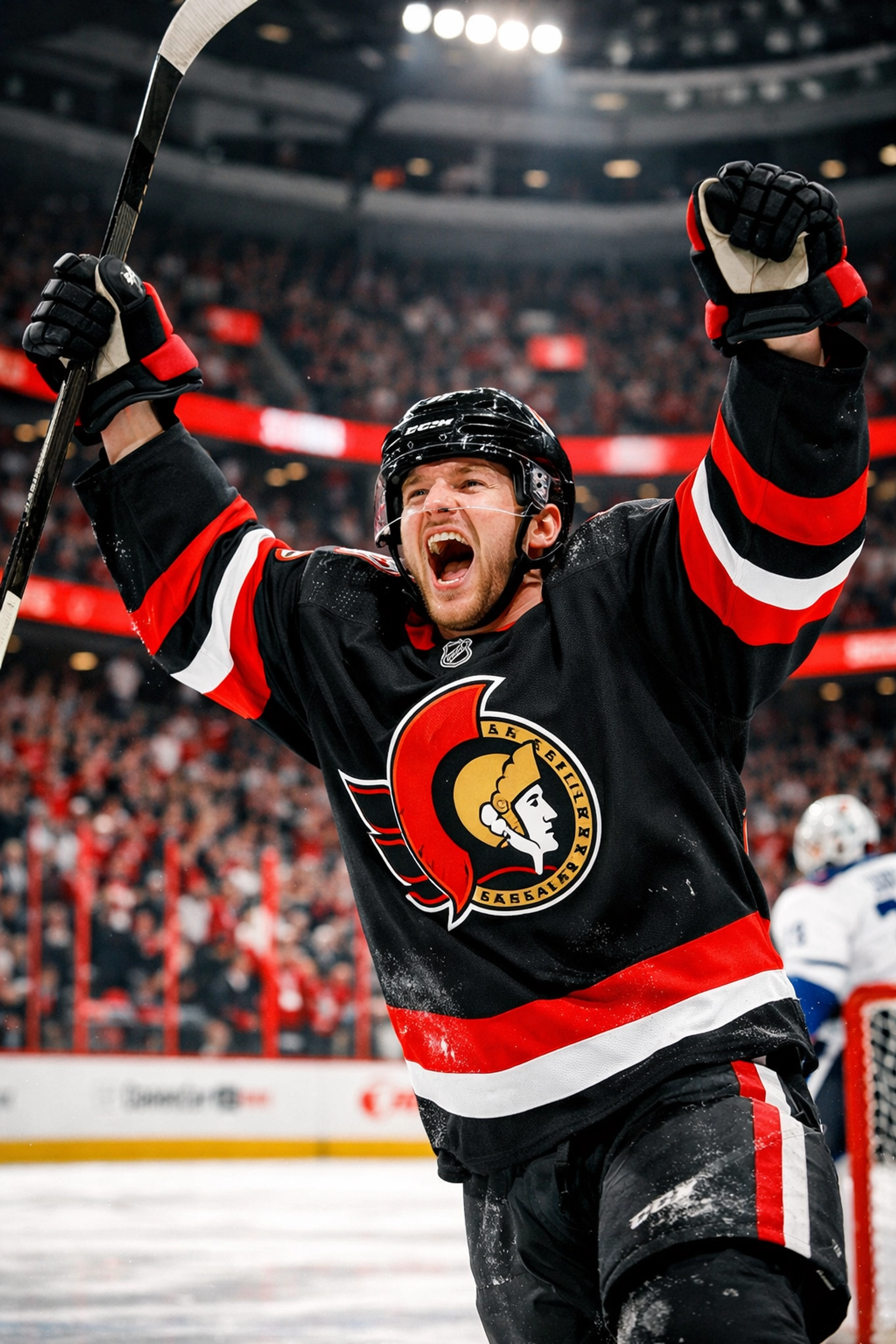 Ottawa Senators player celebrates goal during seven-game winning streak at Canadian Tire Centre