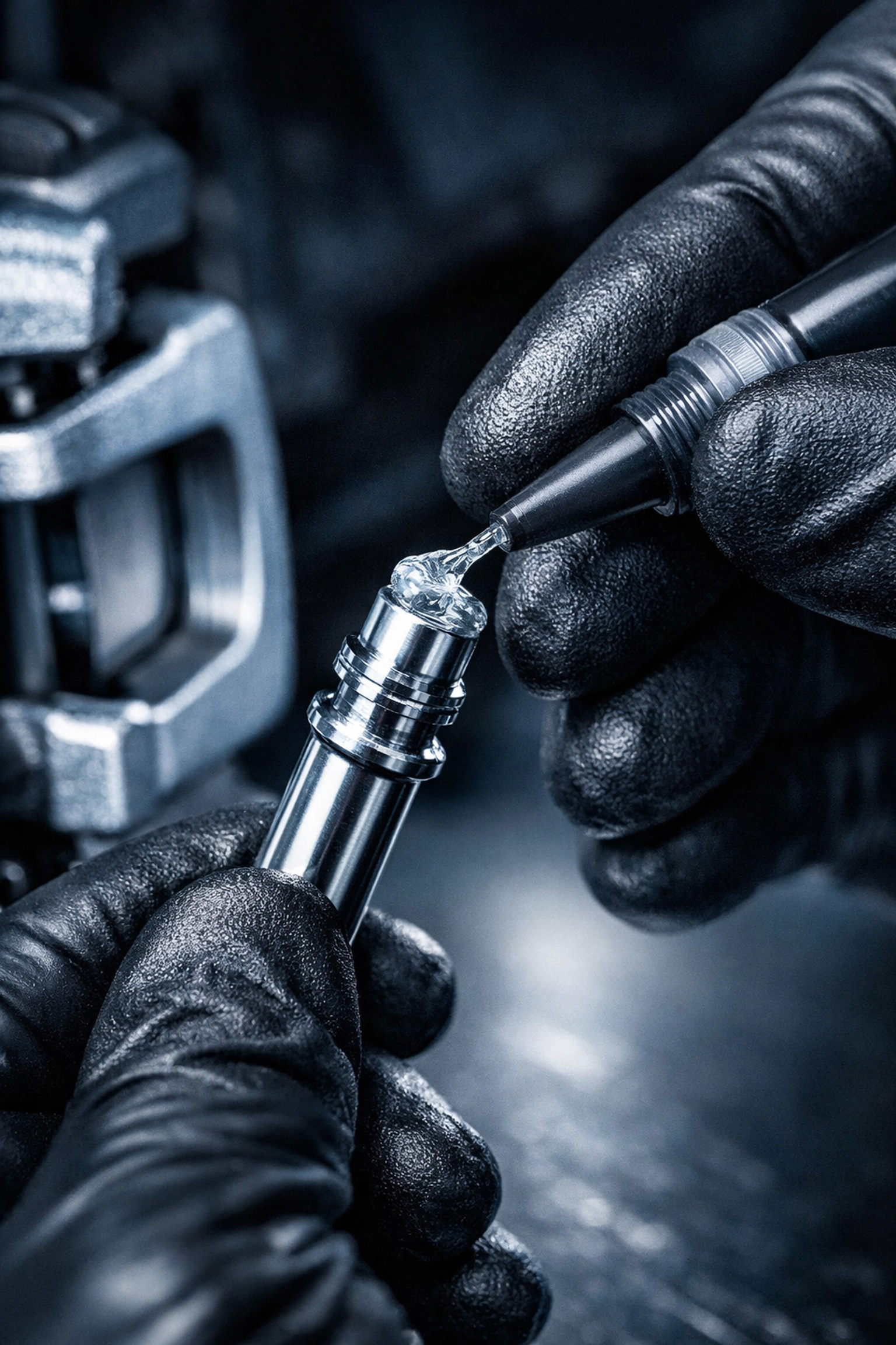 Hamilton mechanic lubricating brake caliper pins to prevent grinding and ensure smooth vehicle stopping.