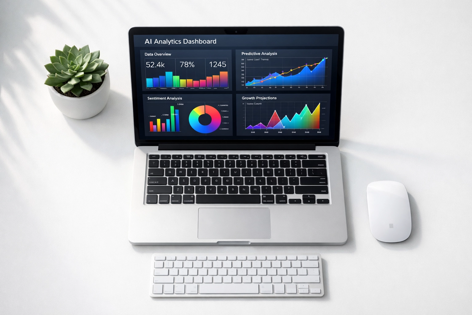 Laptop displaying AI analytics dashboard for data-driven business decisions