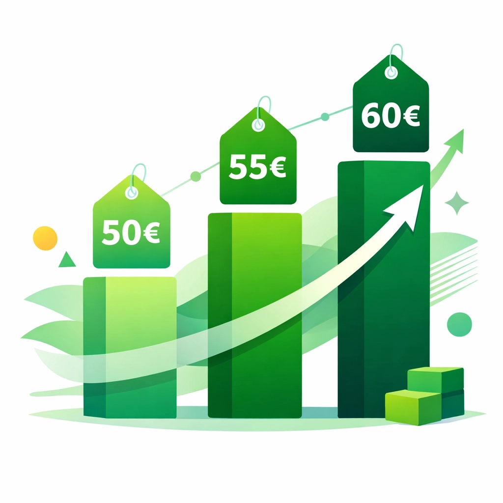 Comparación de escenarios de precios: 50€, 55€ y 60€ para analizar rentabilidad