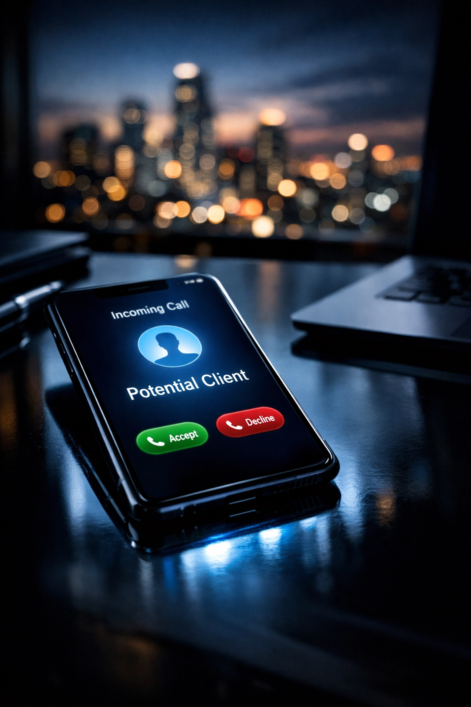 A glowing smartphone displaying an incoming lead call to track local SEO conversion rates.