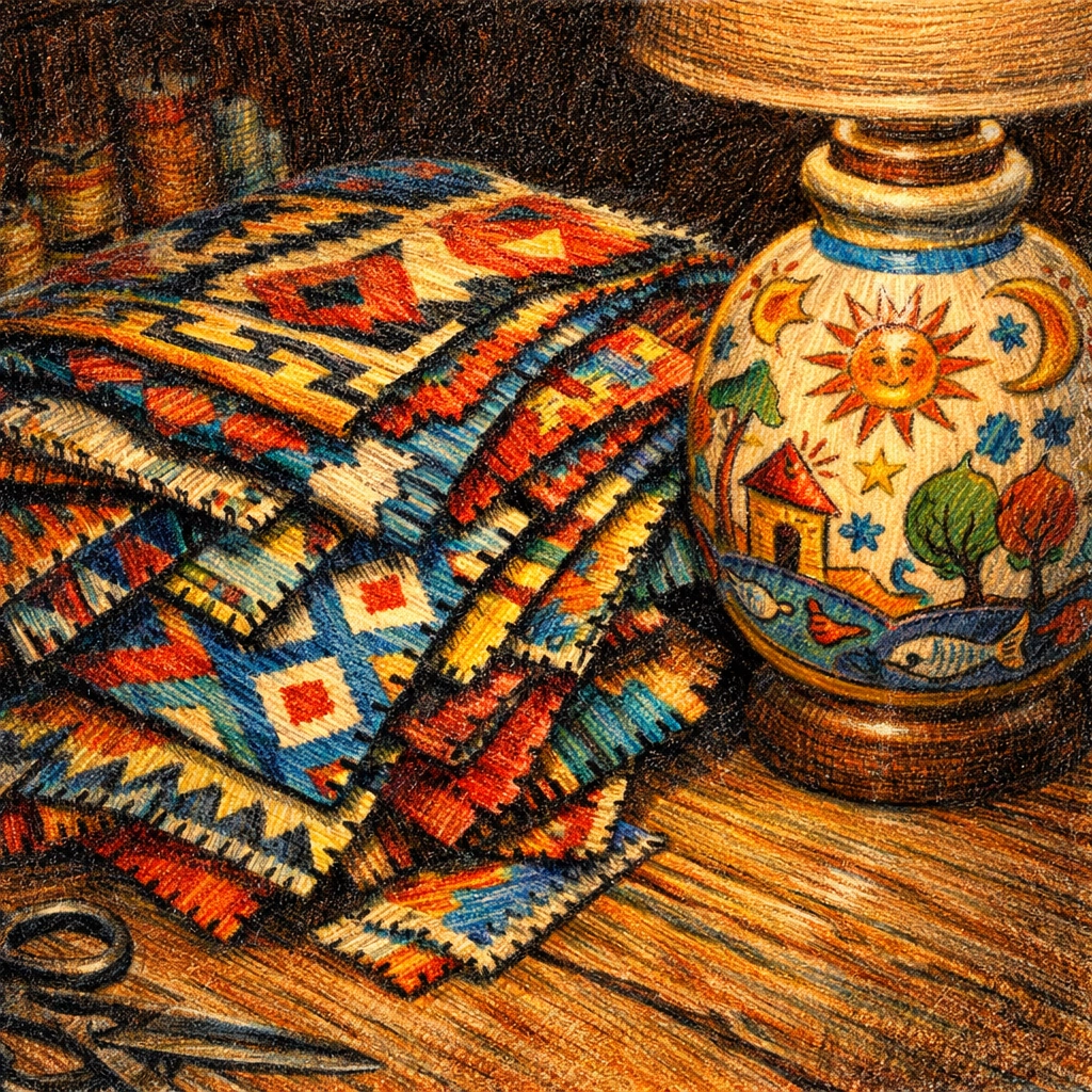 Bespoke textile swatches and hand-painted decor illustrating artisan-led luxury hospitality design.