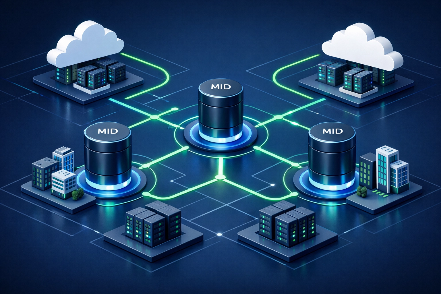 Network topology showing proper MID server placement across cloud and data center zones for ServiceNow discovery