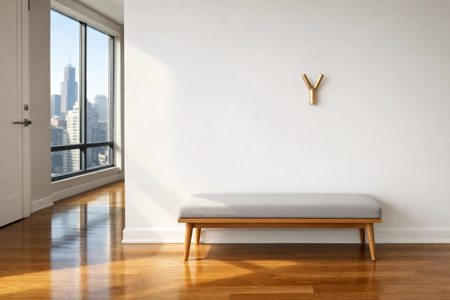 Pristine Chicago apartment entryway with polished hardwood floors, ready for move-out inspection.