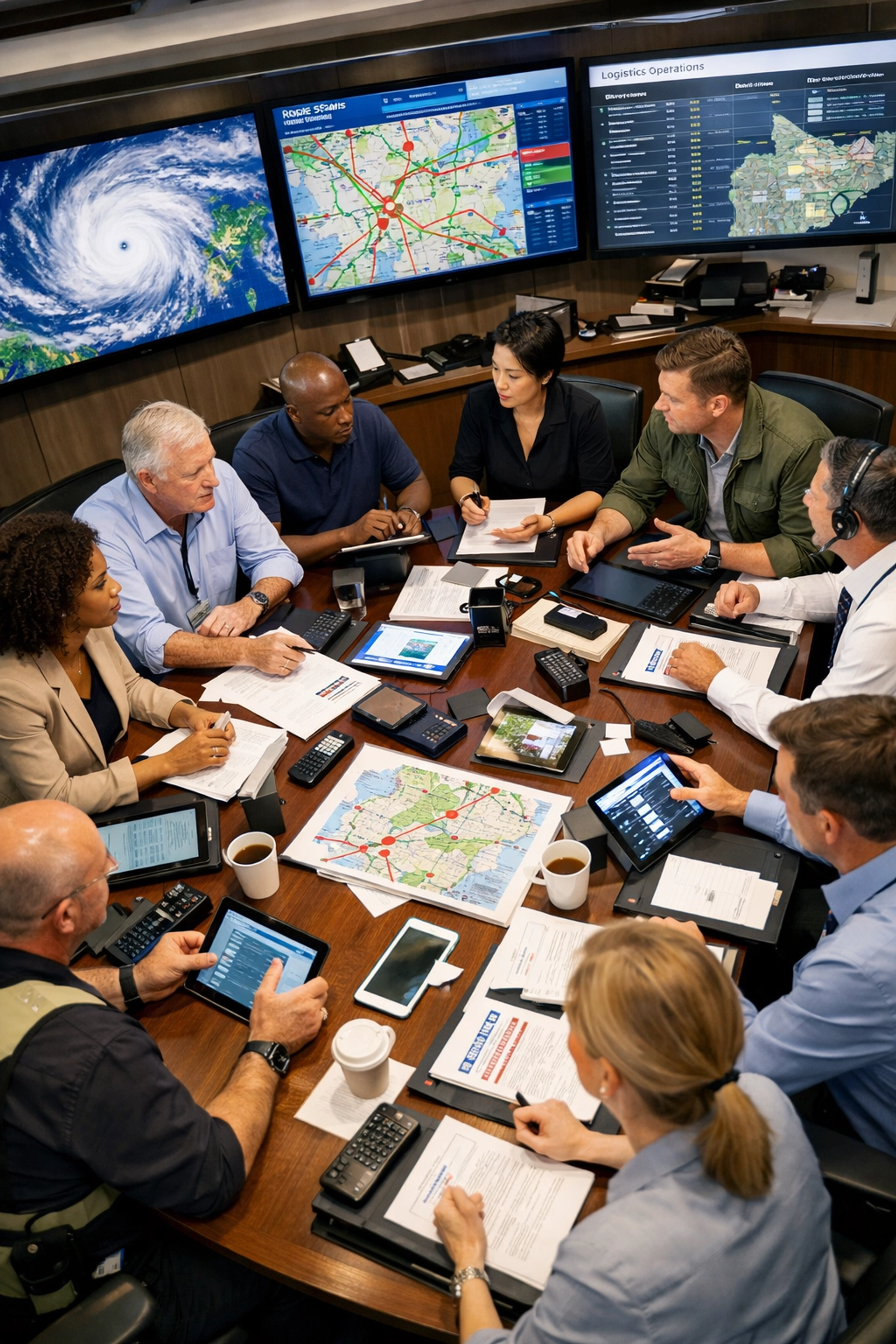 Executive travel planning team coordinating Super Bowl logistics and crisis management