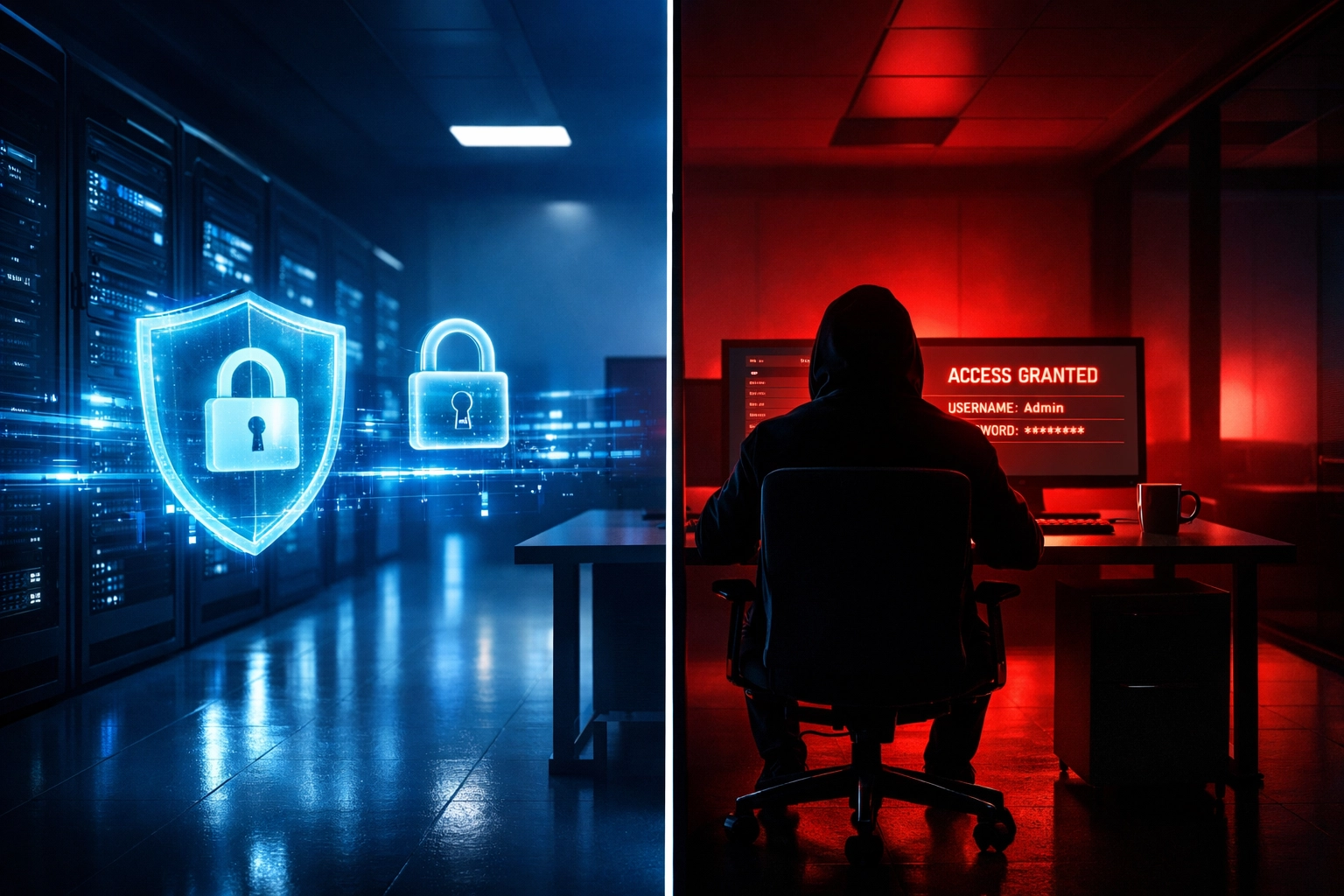 External security shields protecting servers while insider threat with valid credentials accesses data undetected