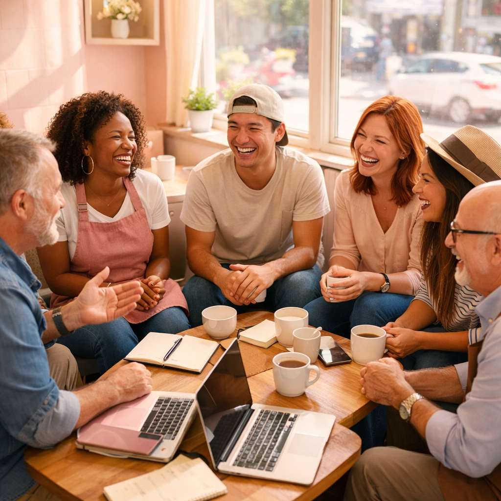 Small business owners networking together discussing lead generation strategies