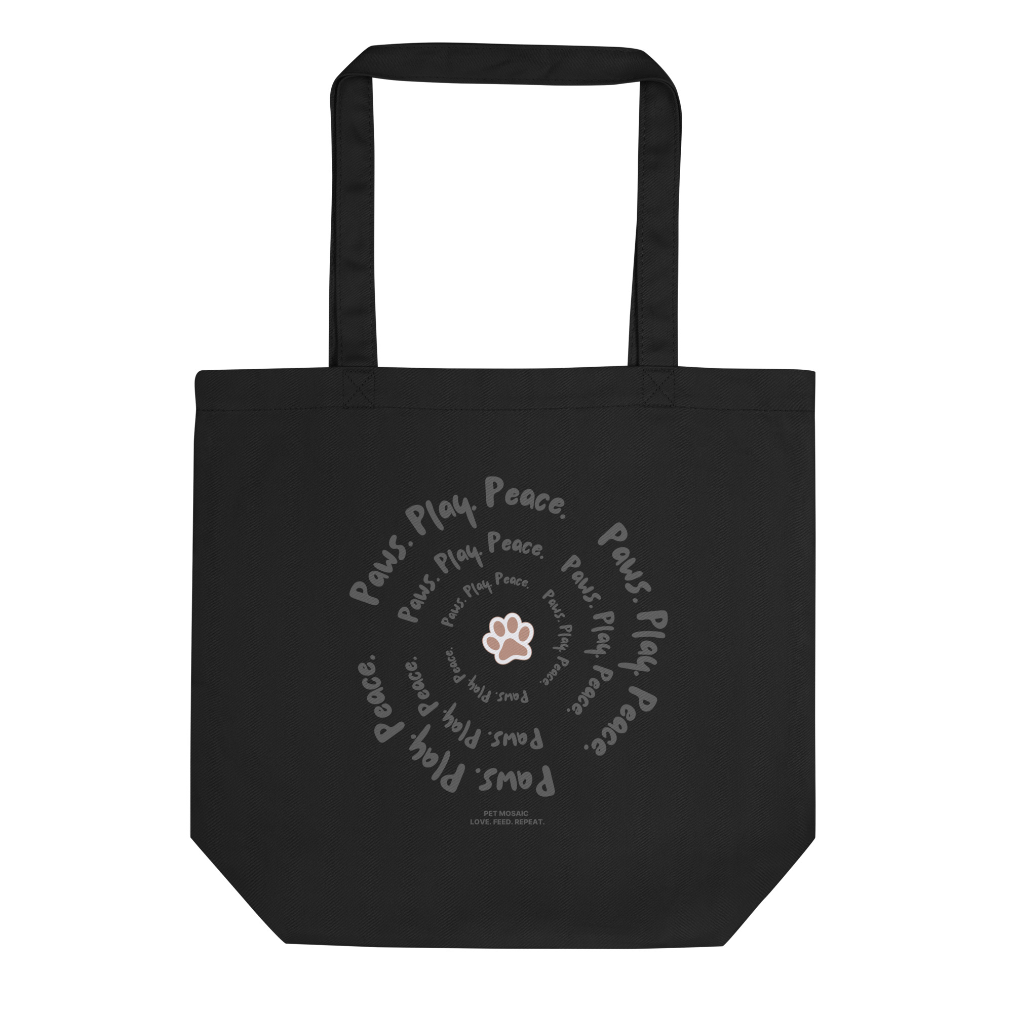 Black Tote Bag - Paws. Play. Peace.