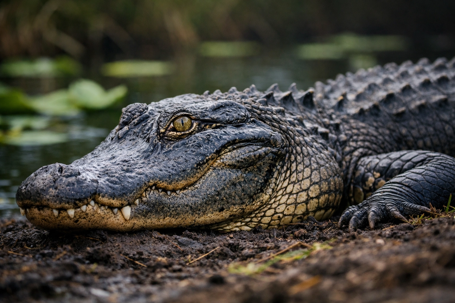Detailed portrait of an alligator eye at Anhinga Trail, illustrating Everglades wildlife photography tips.