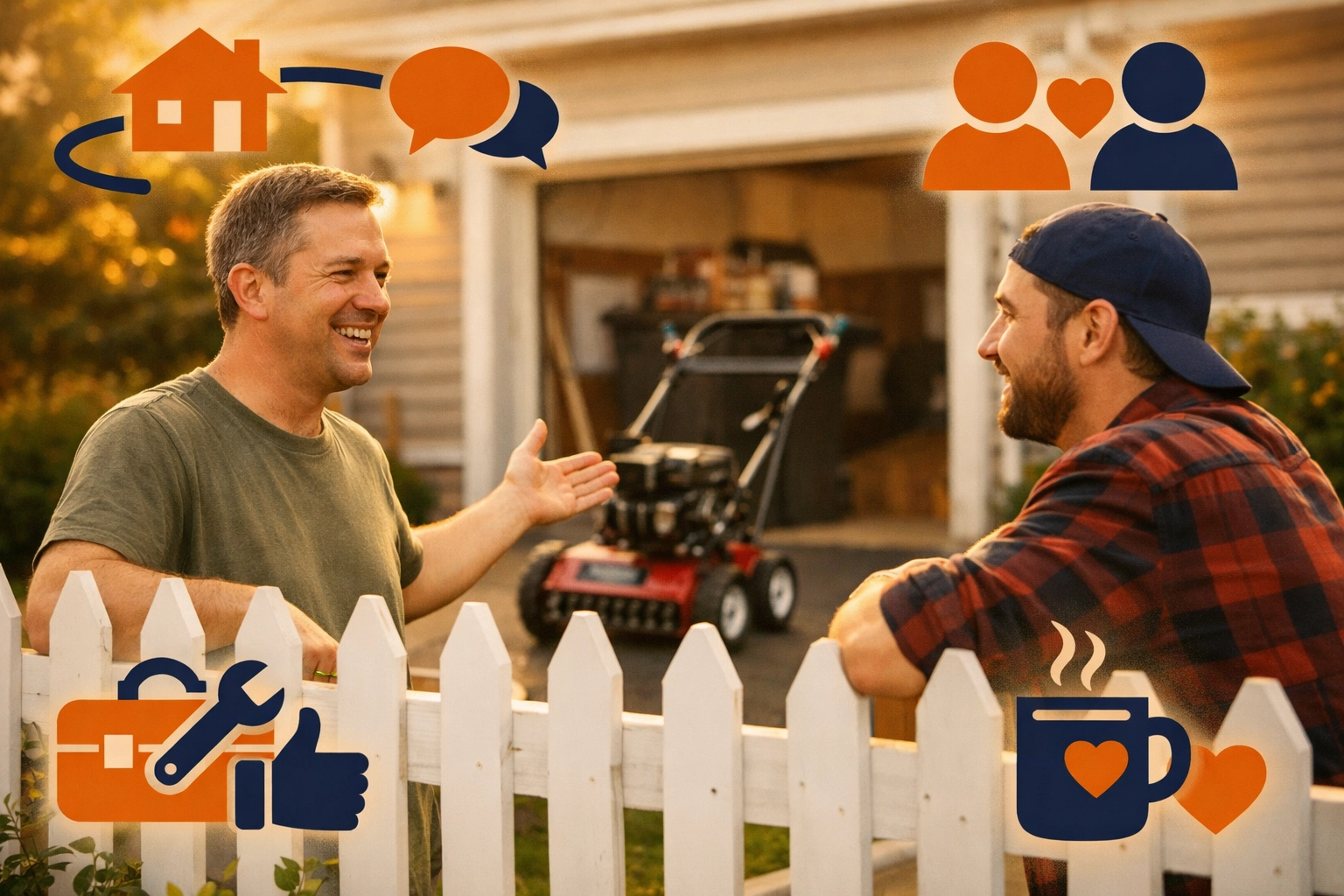 Neighbors in Reading MA connecting to share and rent lawn equipment locally.