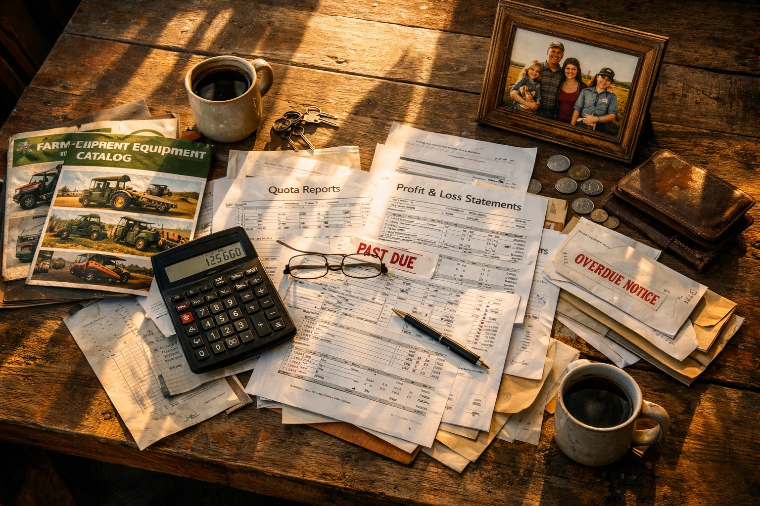 Farm financial documents on kitchen table showing quota system impact on Canadian farmers