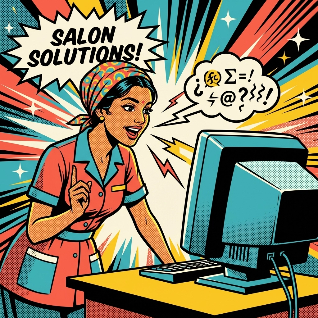 Salon owner communicating clearly with AI, illustrating the value of detailed instructions for successful local business marketing.
