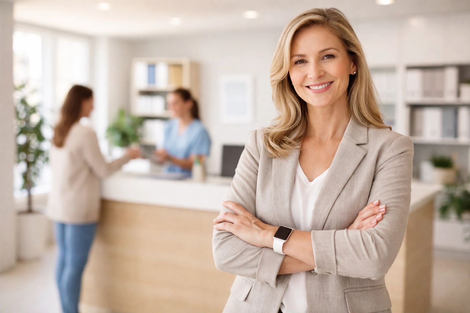 Confident clinic owner in well-organized medical practice after streamlining operations