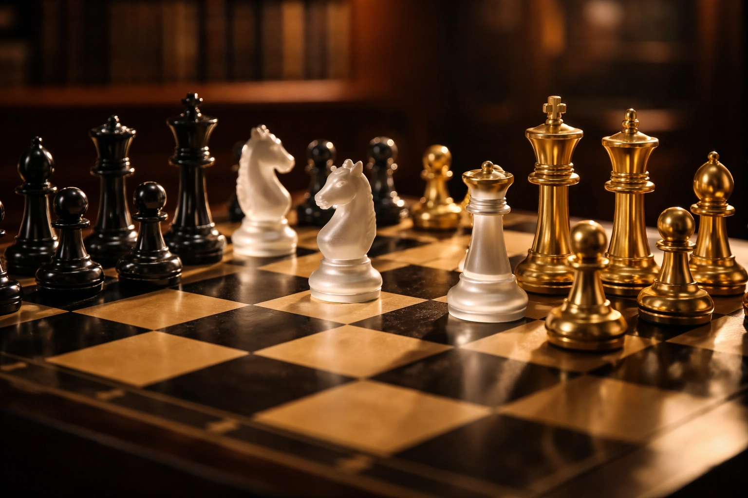 Chess board with contrasting pieces represents strategic roles of alternative investments for accredited investors.