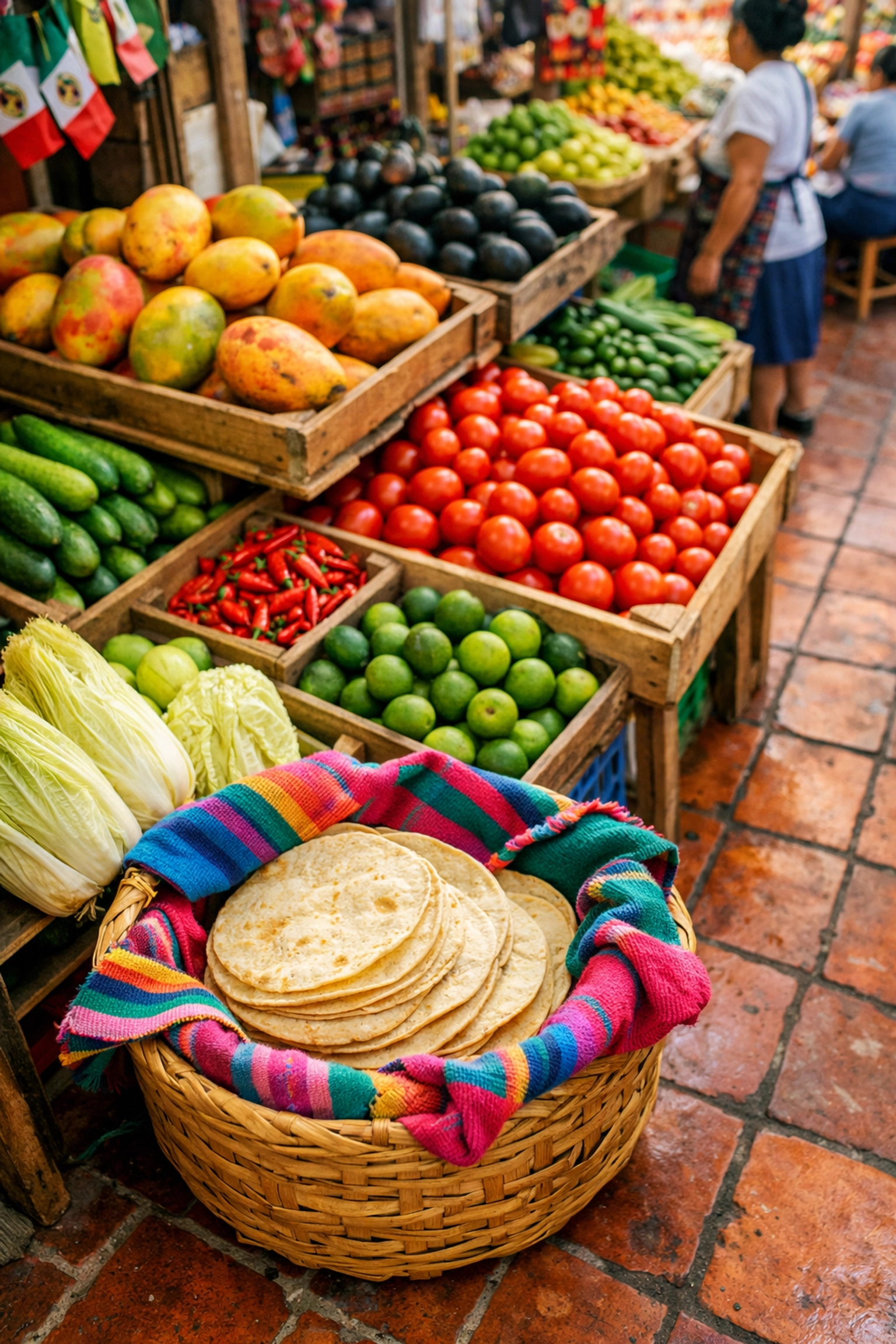 Traditional Mexican market in Puerto Vallarta with colorful fresh produce
