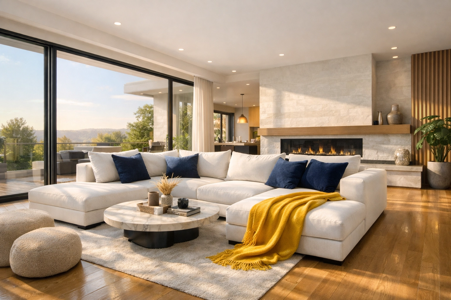 Clean living room with polished floors, reflecting the Ninja Glow from bi-weekly house cleaning.