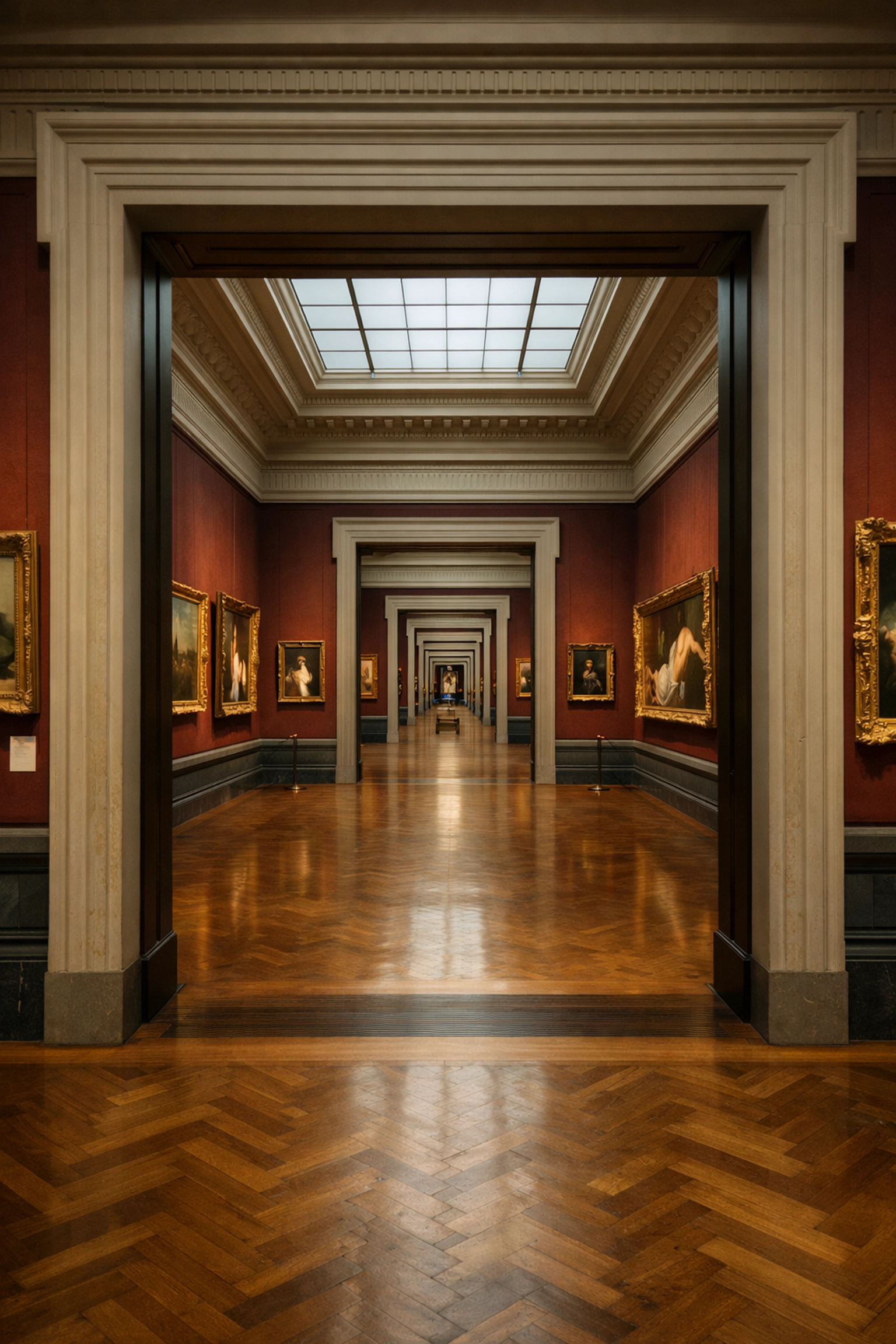 Symmetrical view through the European painting galleries at the Met, illustrating iconic interior photo spots.