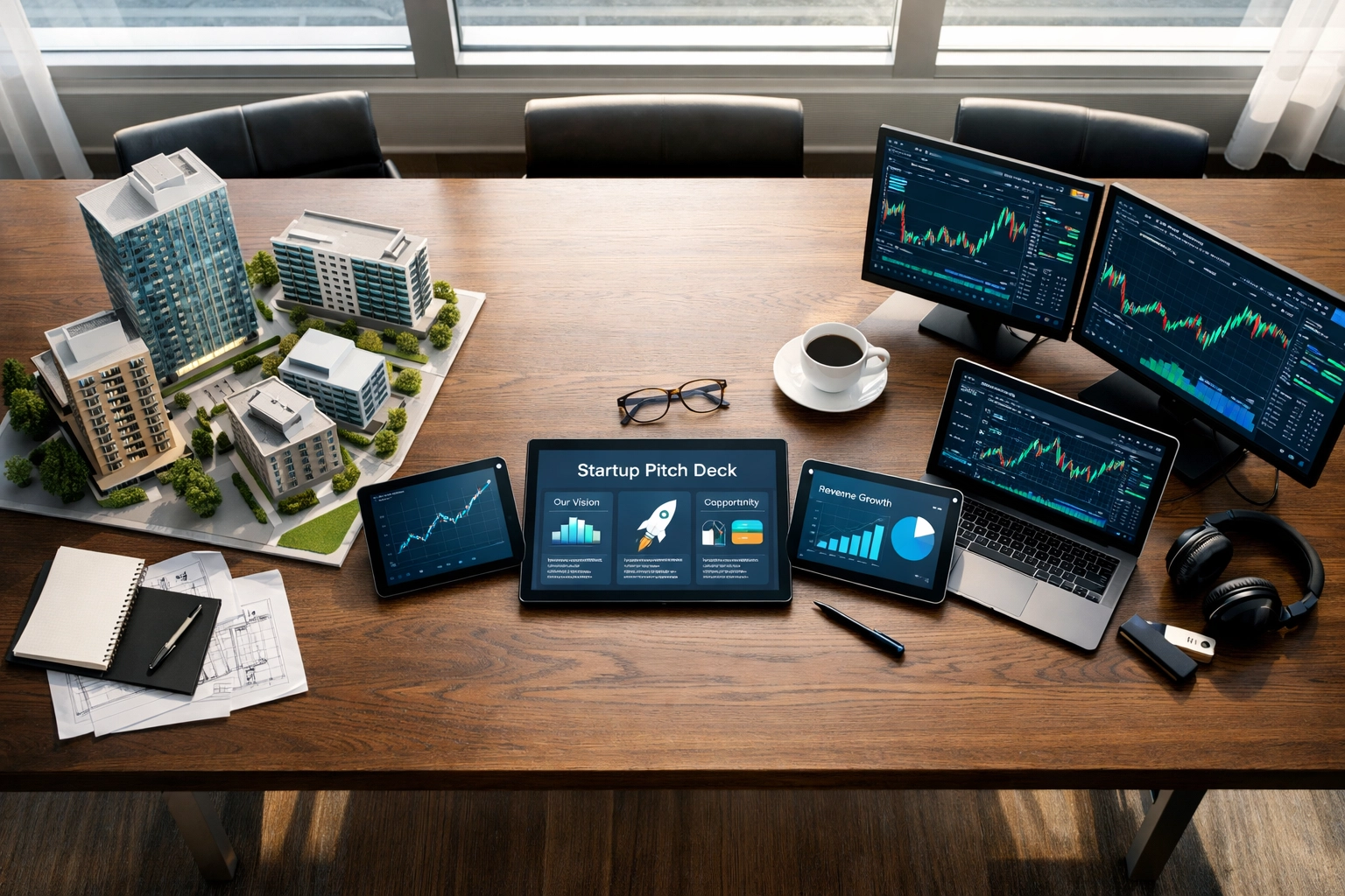 Investment portfolio layout showing real estate properties, private equity deals, and cryptocurrency holdings