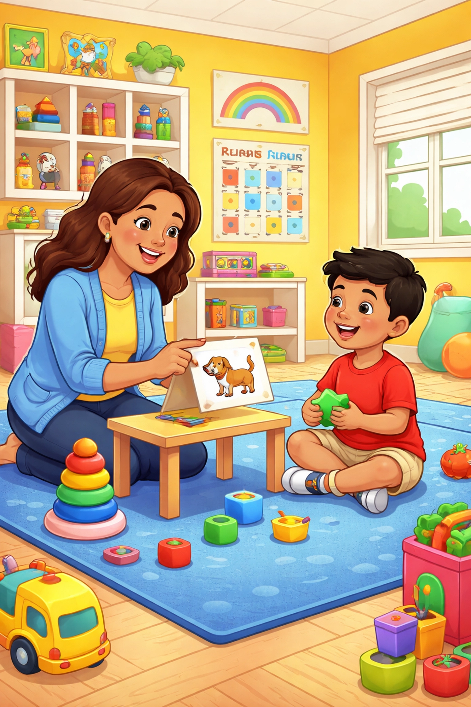 Terapeuta bilingüe trabaja con un niño latino en sesión ABA para diagnóstico temprano de autismo en Charlotte.