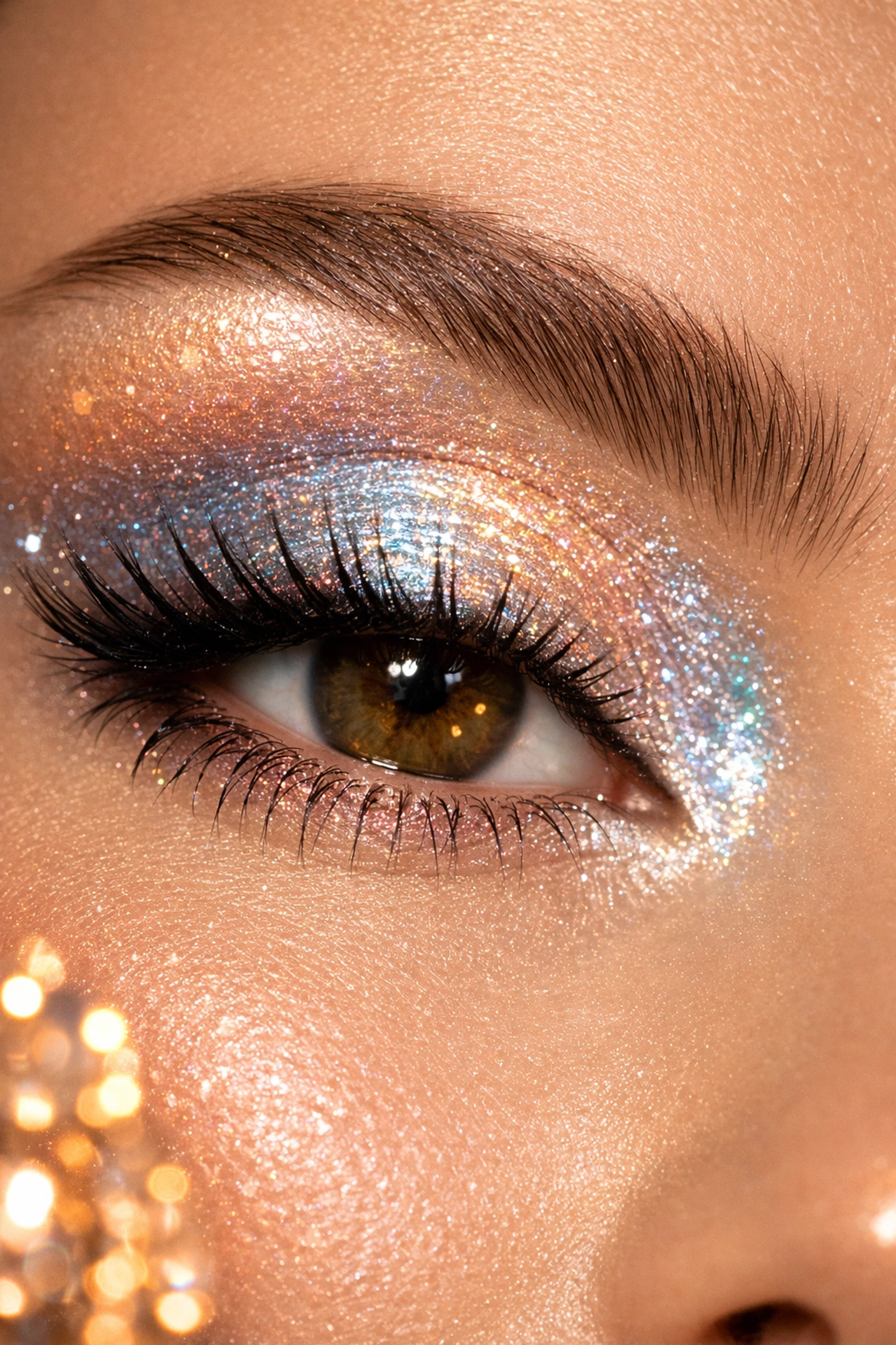 Holo Eyes Make-up Trend 2026 für die Wiener Ballsaison mit irisierenden Pigmenten im Kosmetikstudio Wien.