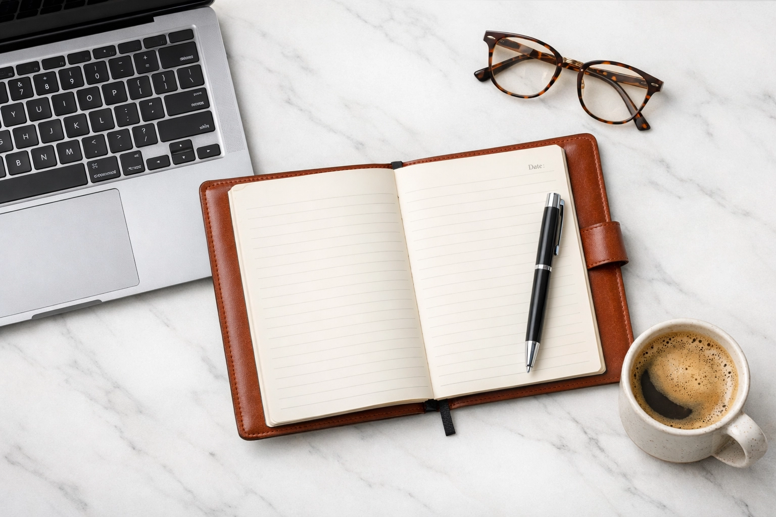 Minimalist creative workstation for content creators in a professional open space office environment.