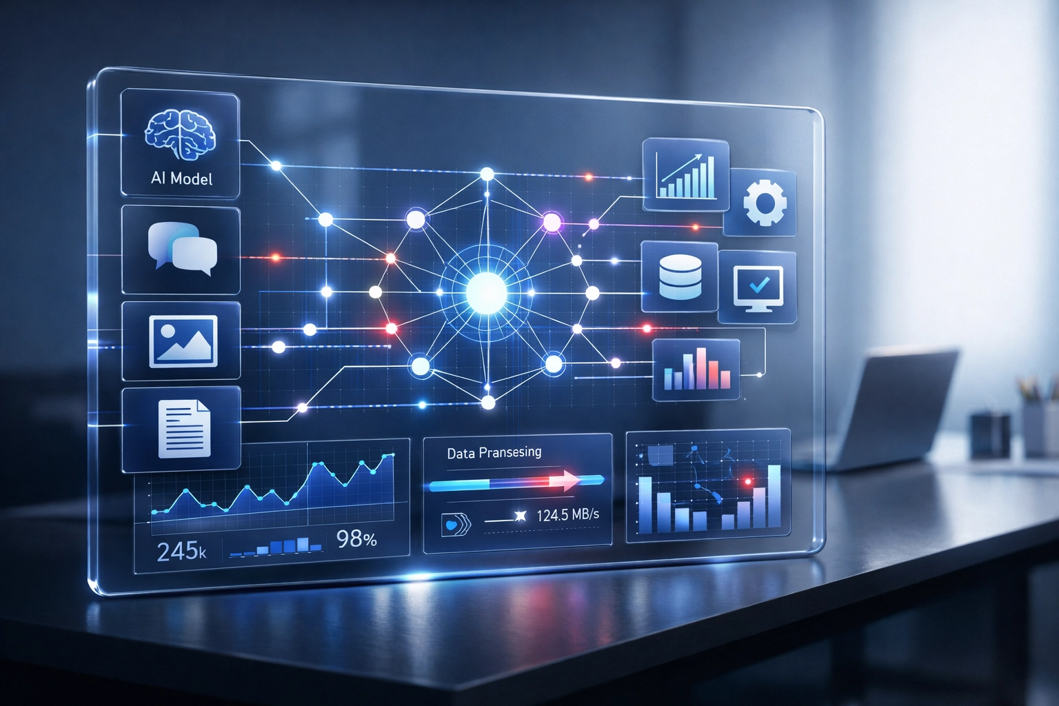 Digital dashboard displaying AI tool inventory and data flows for business governance visibility