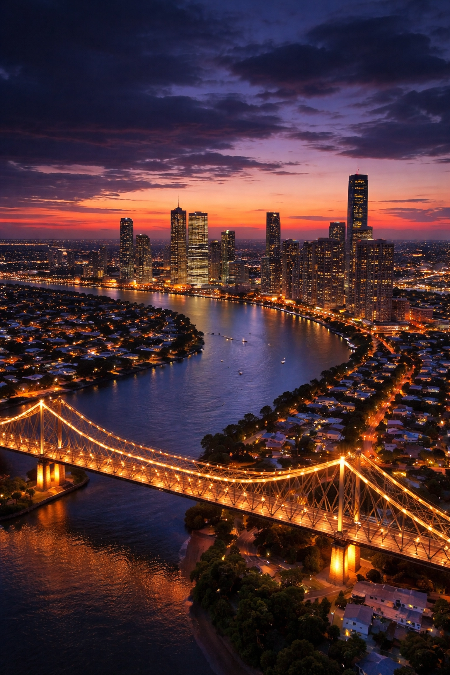 Aerial view of Brisbane’s Story Bridge and suburbs, illustrating physiotherapy location authority