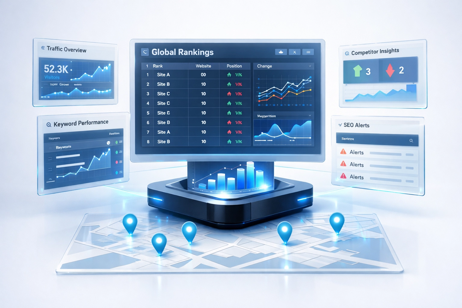 Real-time local search ranking dashboard tracking competitor movements