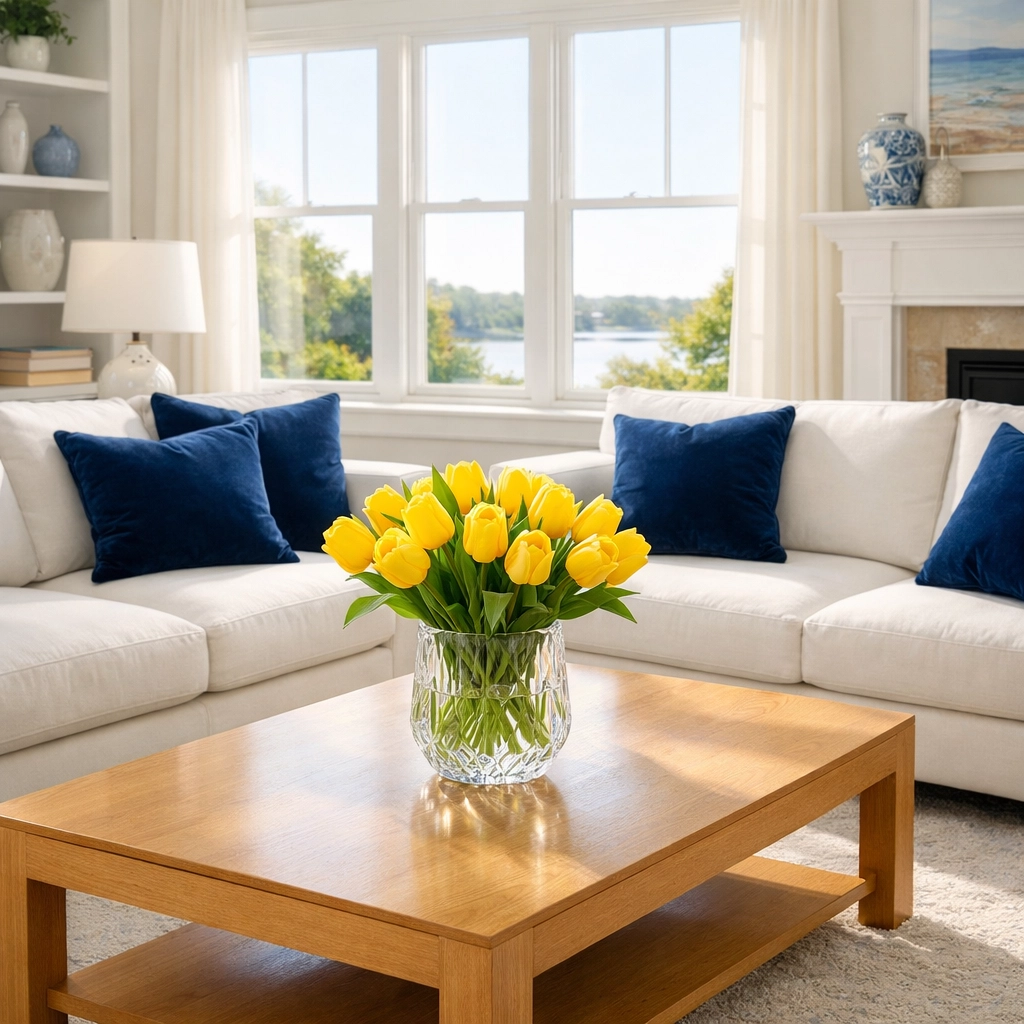 Clean living room in a Massachusetts home showcasing professional regular cleaning services near me.