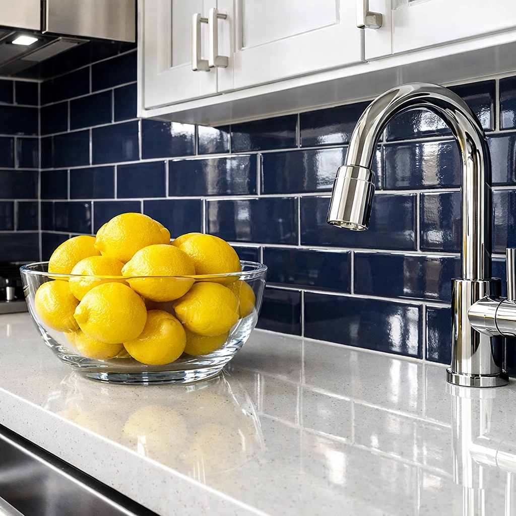Polished quartz kitchen counters in a Leominster MA apartment after professional deep cleaning services.