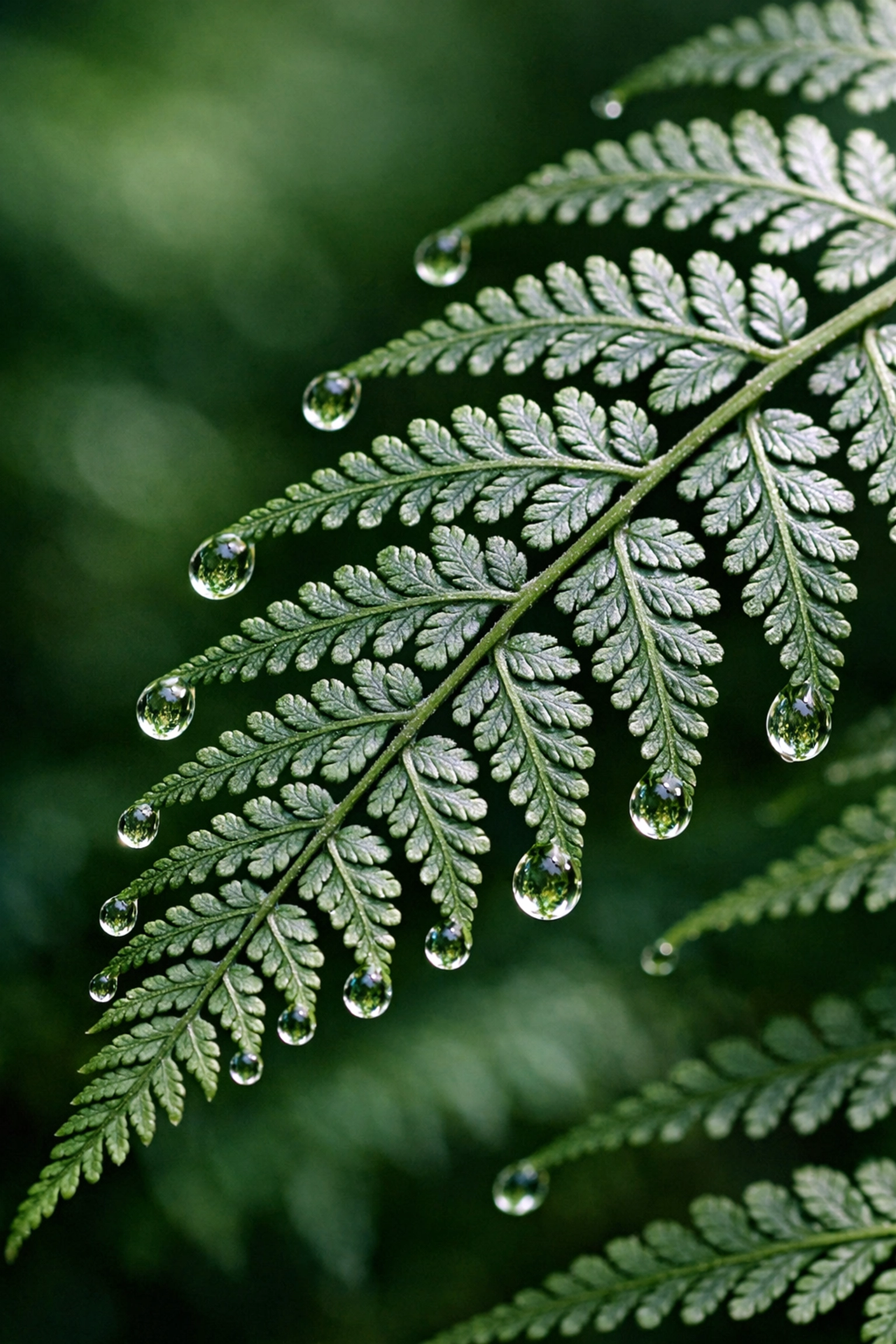 Detailed fractal patterns on a silver fern leaf illustrating the soothing visual complexity of nature.