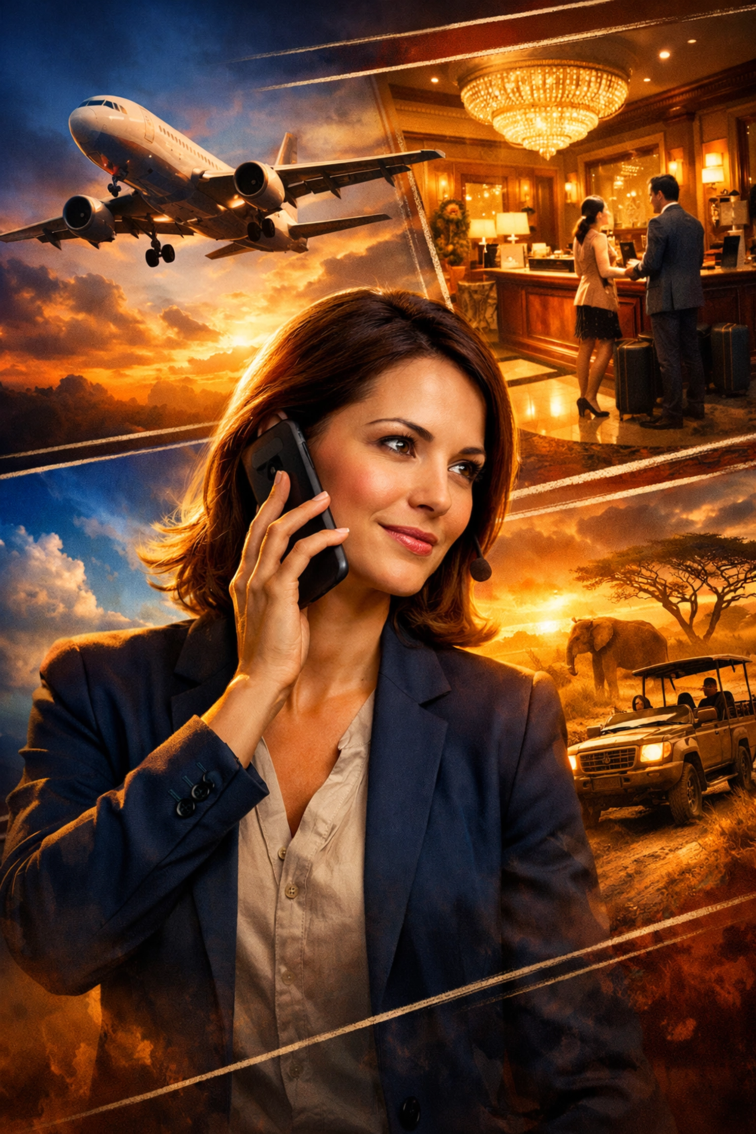 Travel advisor coordinating flight, hotel, and travel arrangements for clients