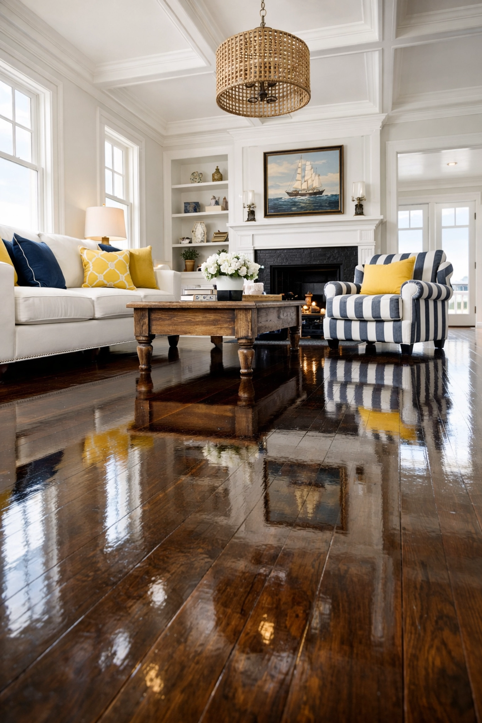 Polished hardwood floors in a coastal home, highlighting the best deep cleaning service in Marblehead standards.
