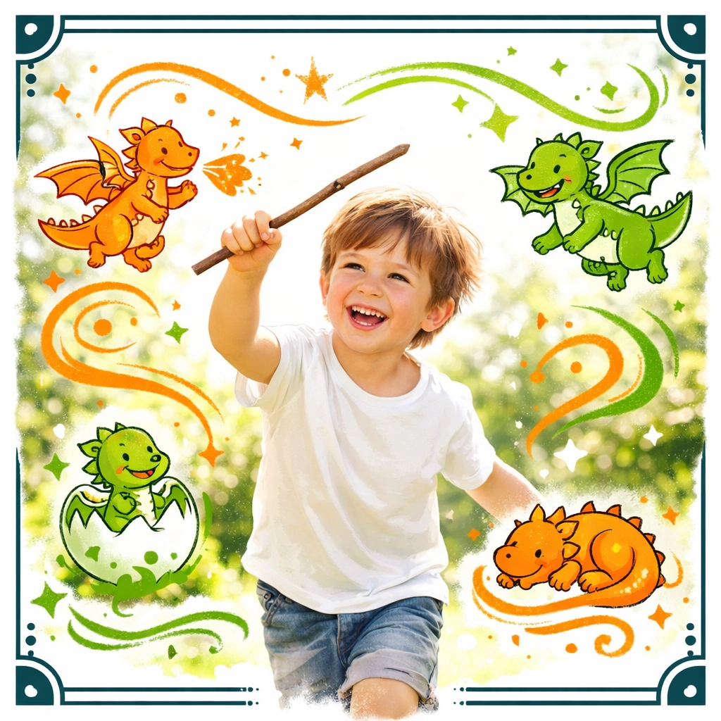 A young boy using his imagination in unstructured play to build self-reliance and confidence.