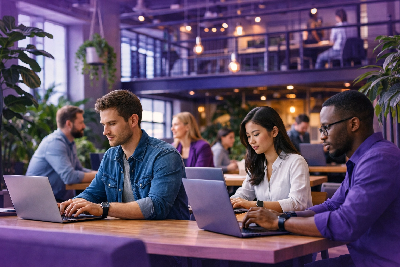 Modern professionals working efficiently in a tech-driven office environment to scale business operations.