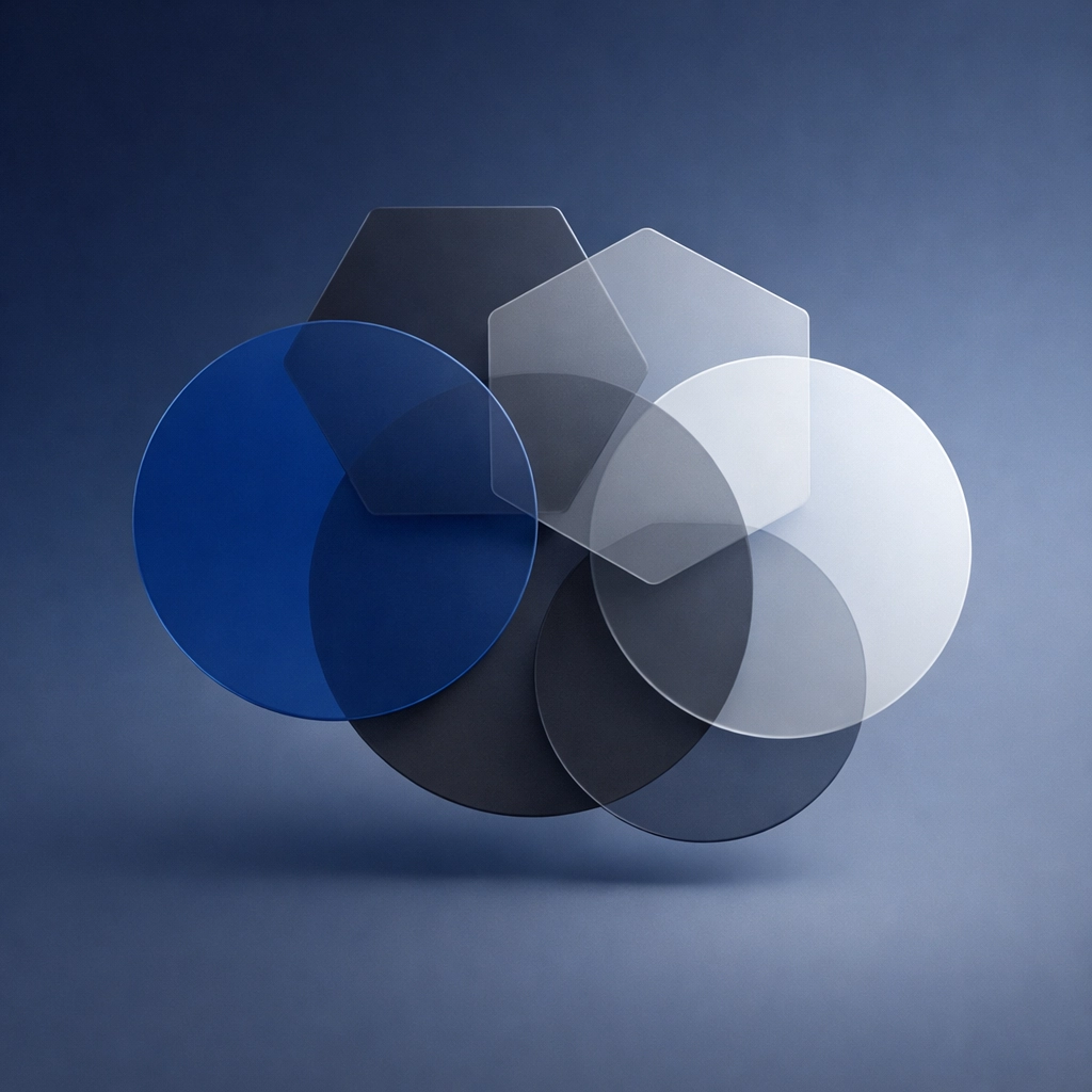 Overlapping shapes representing trust in institutions and systems