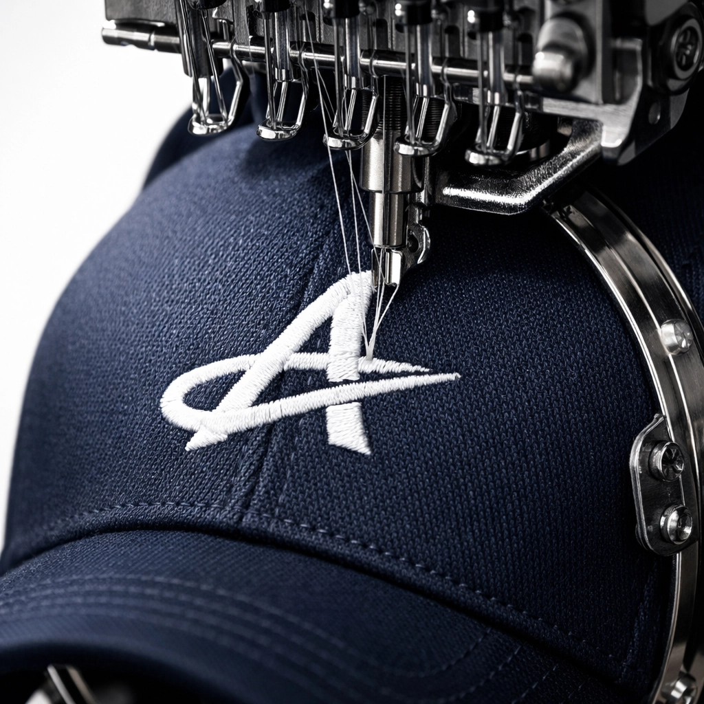 Custom embroidery on baseball cap in Chicago - professional machine stitching process