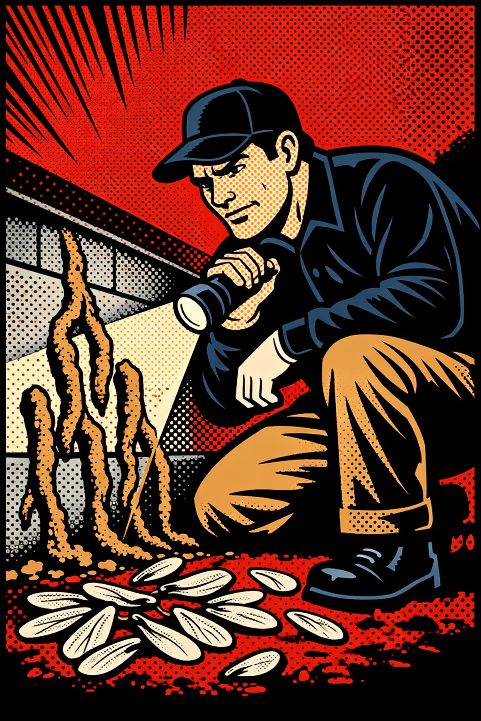 Pest control technician inspecting foundation for termite mud tubes and discarded wings