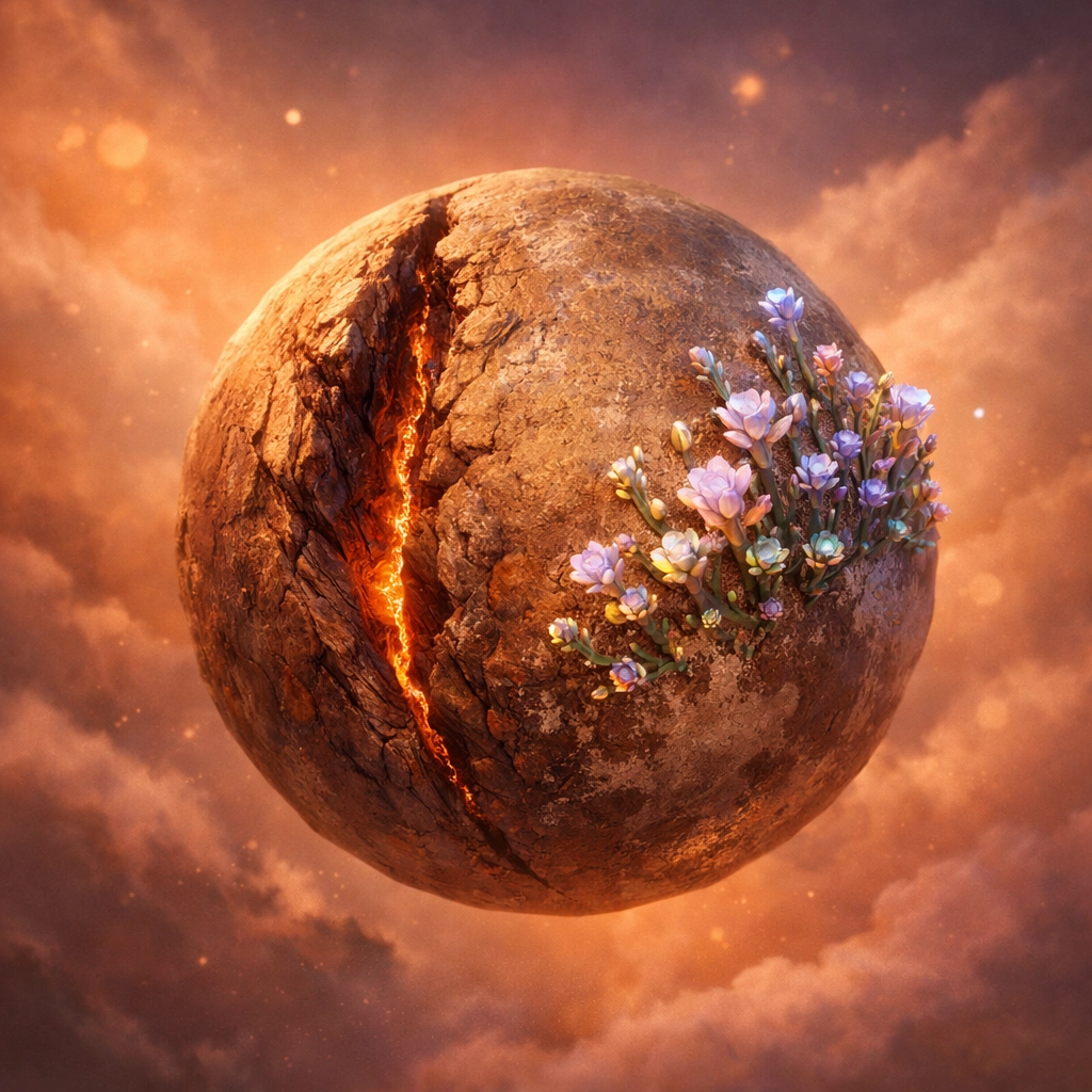 A glowing celestial body symbolizing the Chiron Effect, illustrating the journey from core wounds to healing.